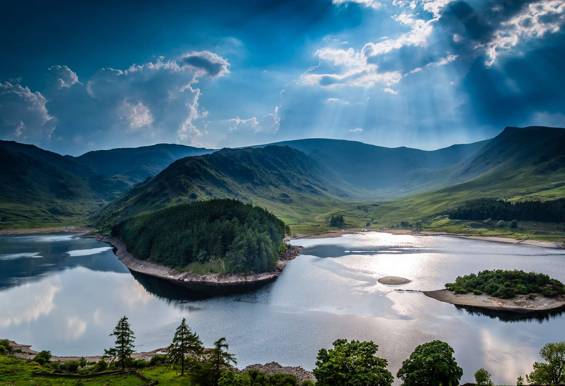 Sun rays on Haweswater, The Lake District, Cumbria, England
