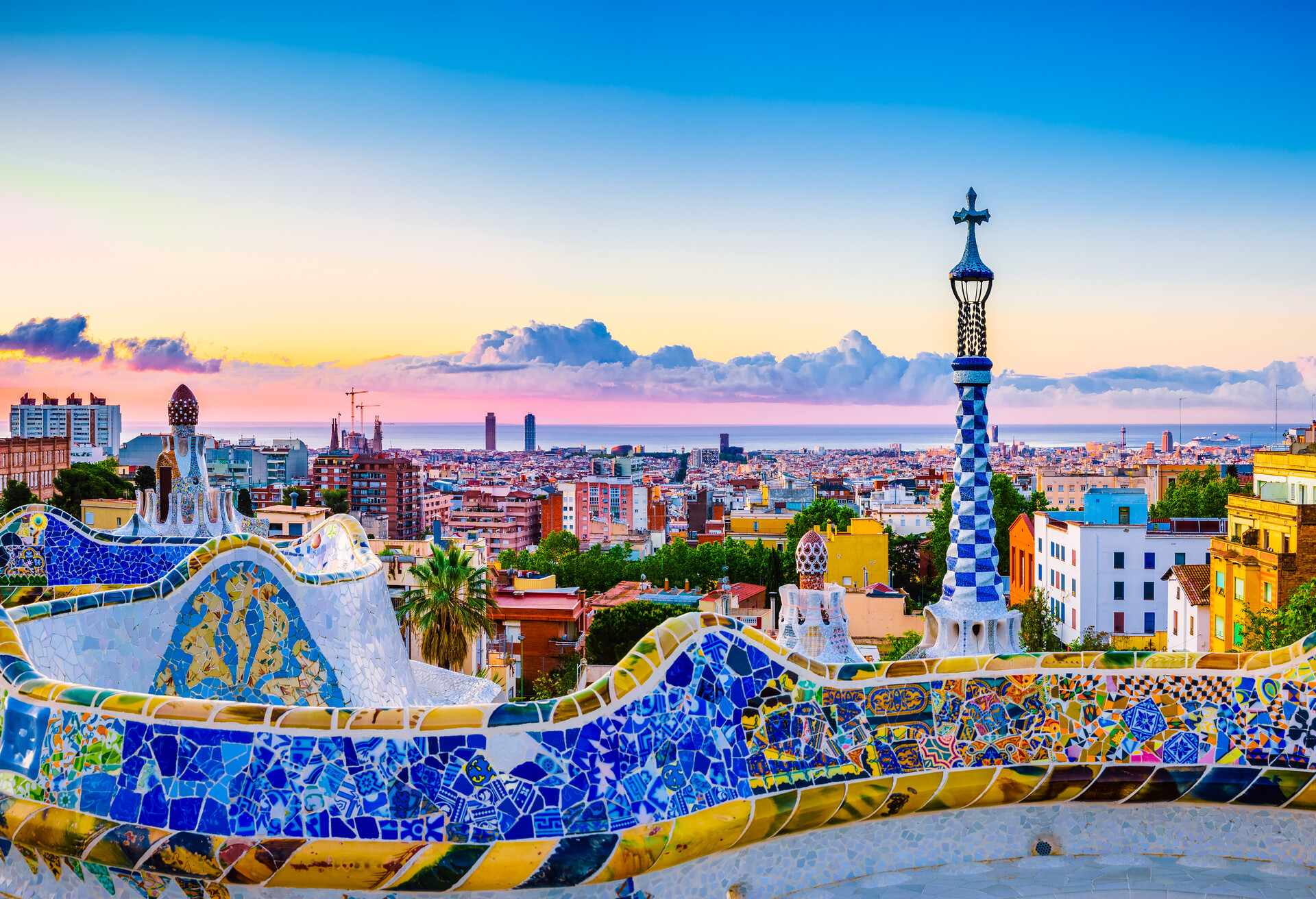 Barcelona at sunrise viewed from park Guell, Spain; Shutterstock ID 1062407402