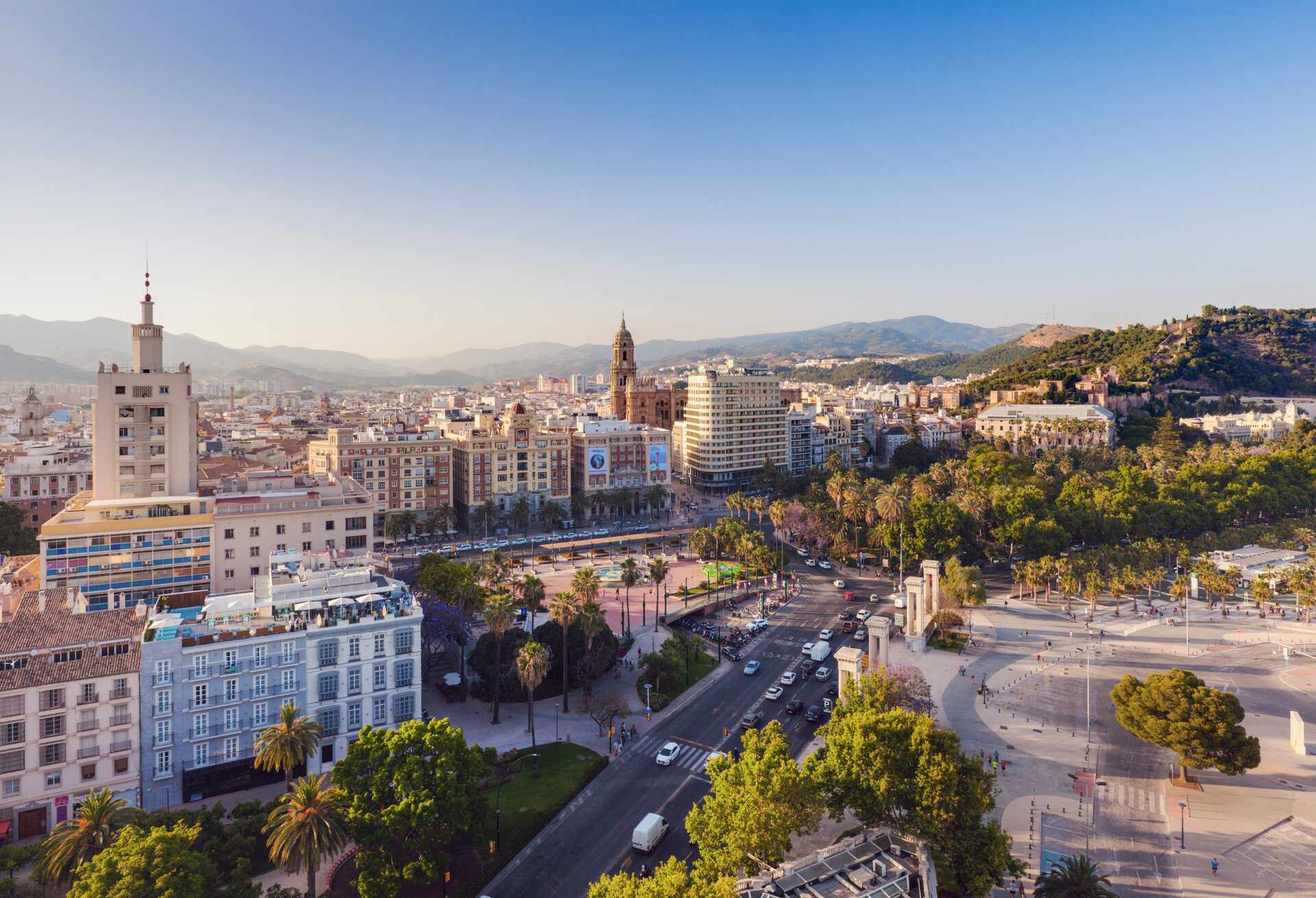 Malaga Cathedral and city panorama. .Malaga, Andalusia, Spain.
