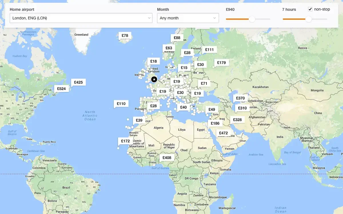 Discover where to fly to from your departure airport