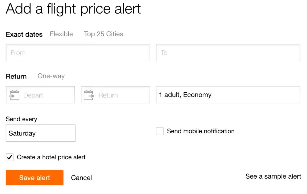 KAYAK Price Alert Exact Dates