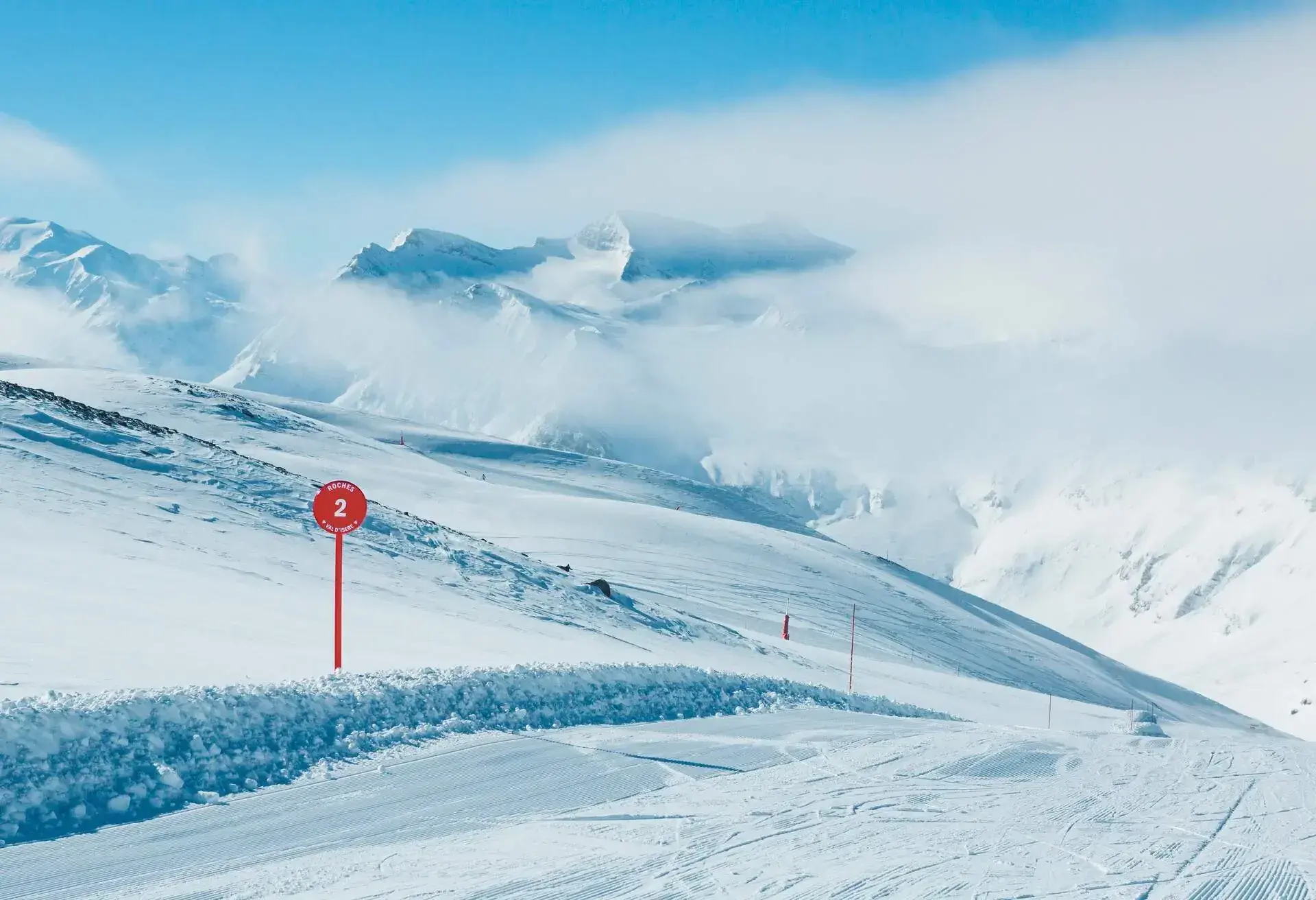 Ski piste in high mountain landscape. In Val d Isere, France