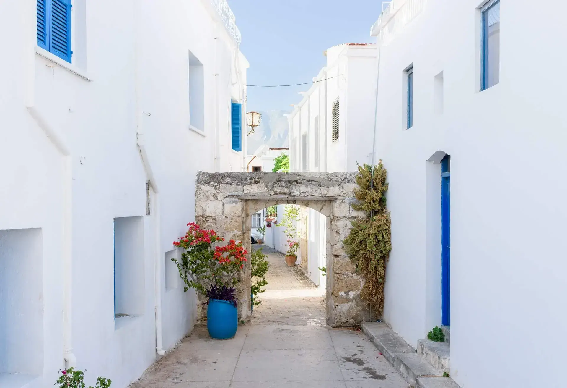 The white and blue village of Kyrenia, in Cyprus