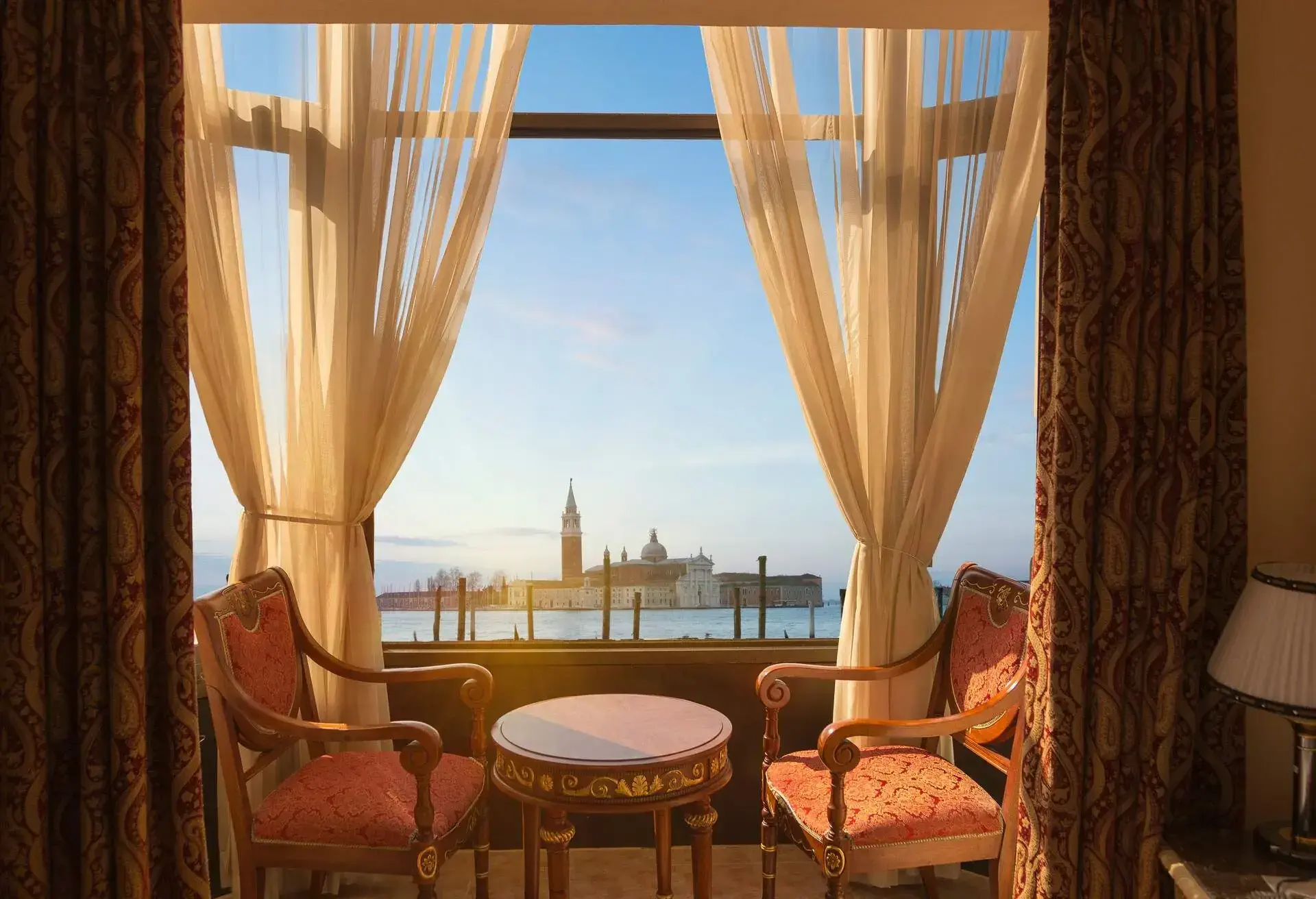 Romantic view from a hotel room in Venice