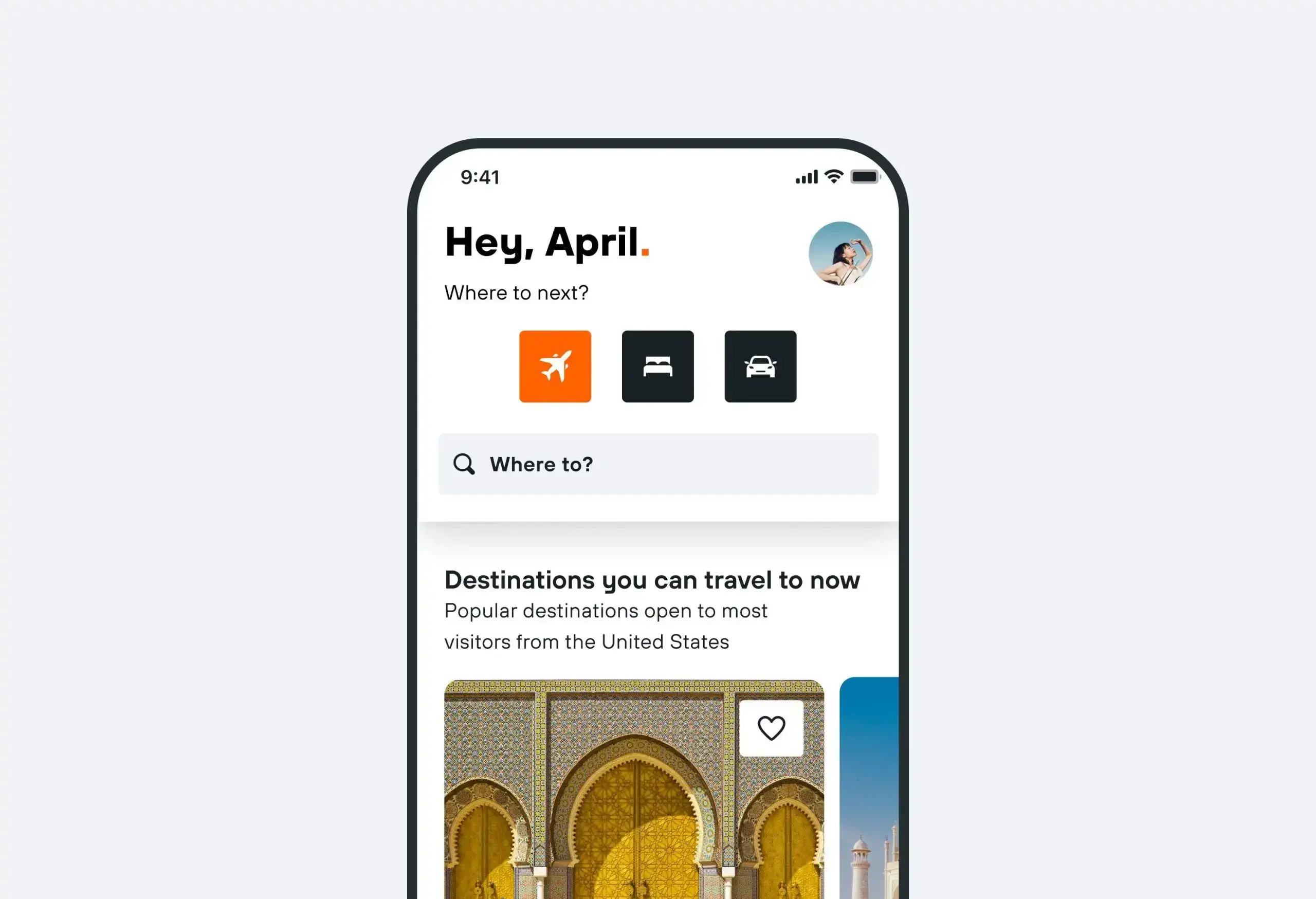 KAYAK app home page