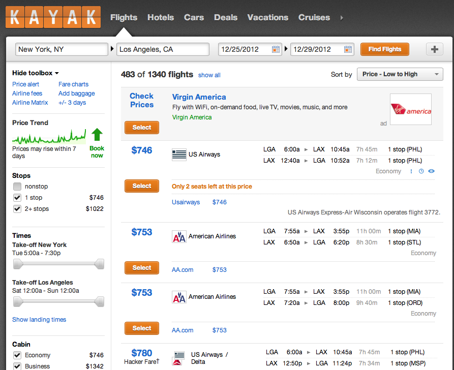 Kayak Flight Chart