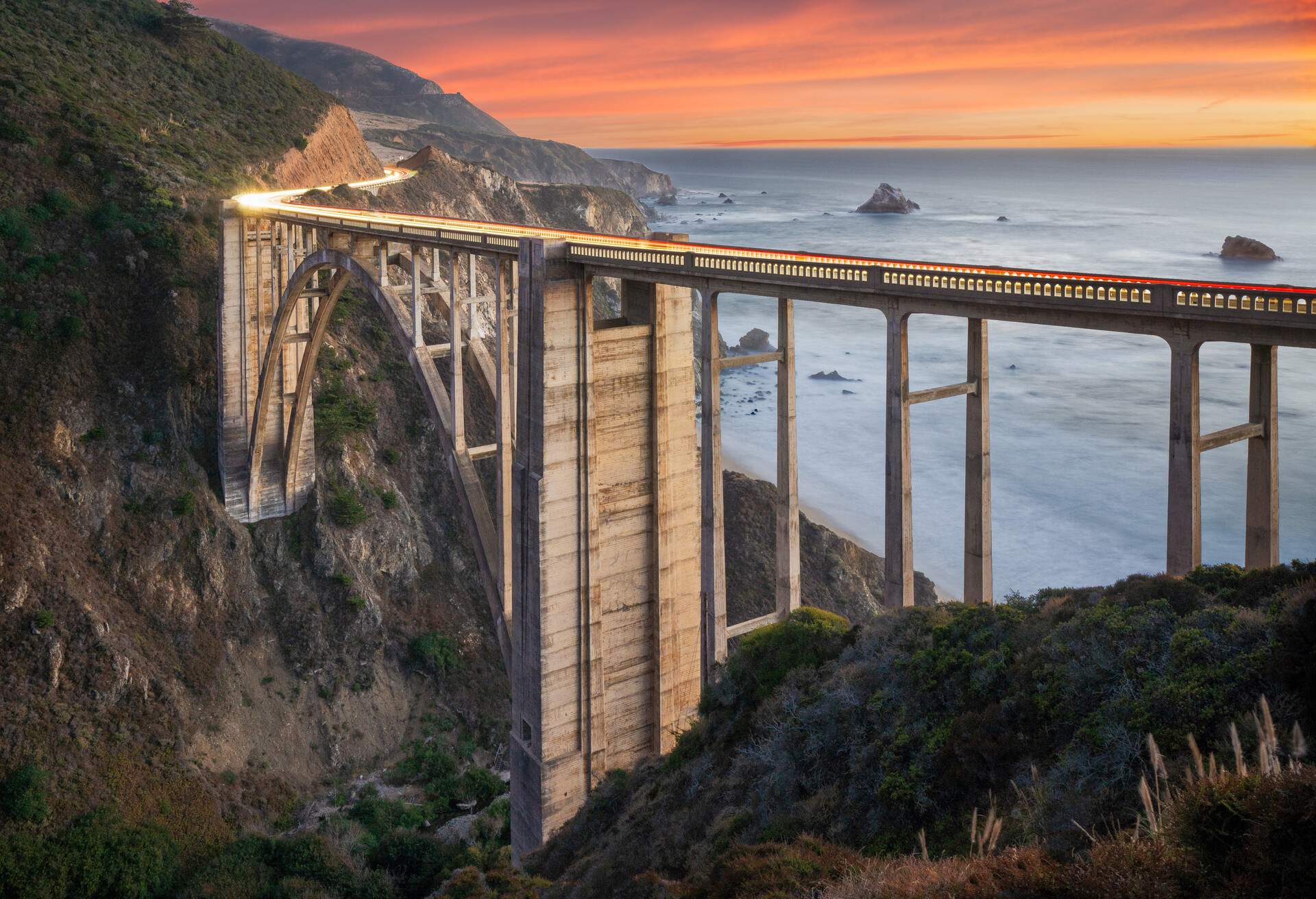 This is an image of Bixby Bridge in Big Sur California. The bridge was built in 1932 and has become one of the most iconic structures on the California coast.
