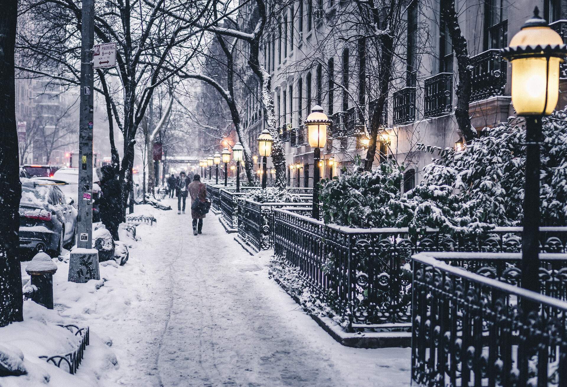 Street covered in snow, New York City, USA