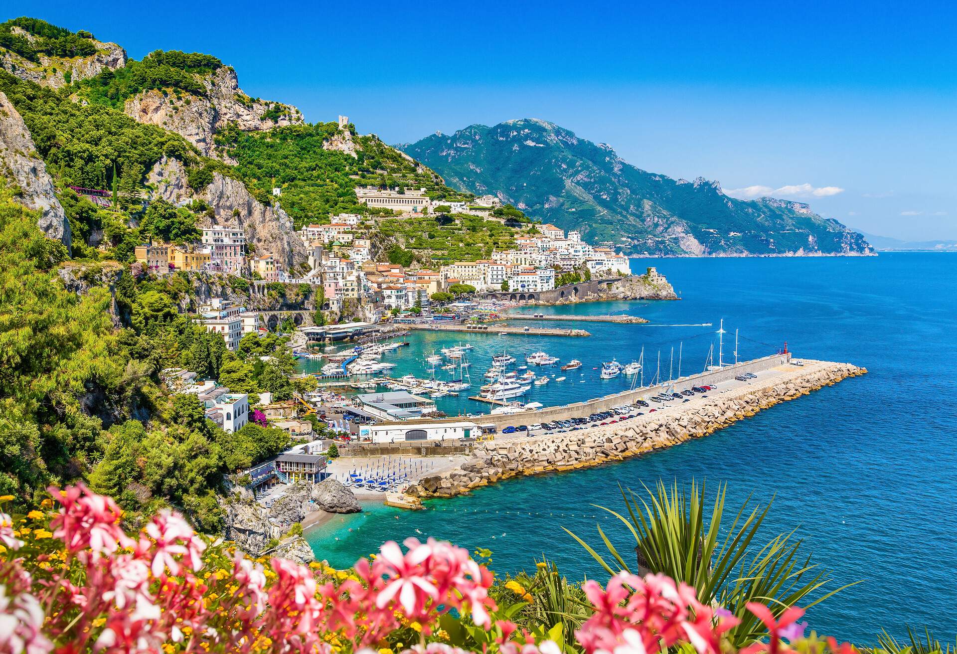Scenic picture-postcard view of famous Amalfi Coast with beautiful Gulf of Salerno, Campania, Italy; Shutterstock ID 208931020