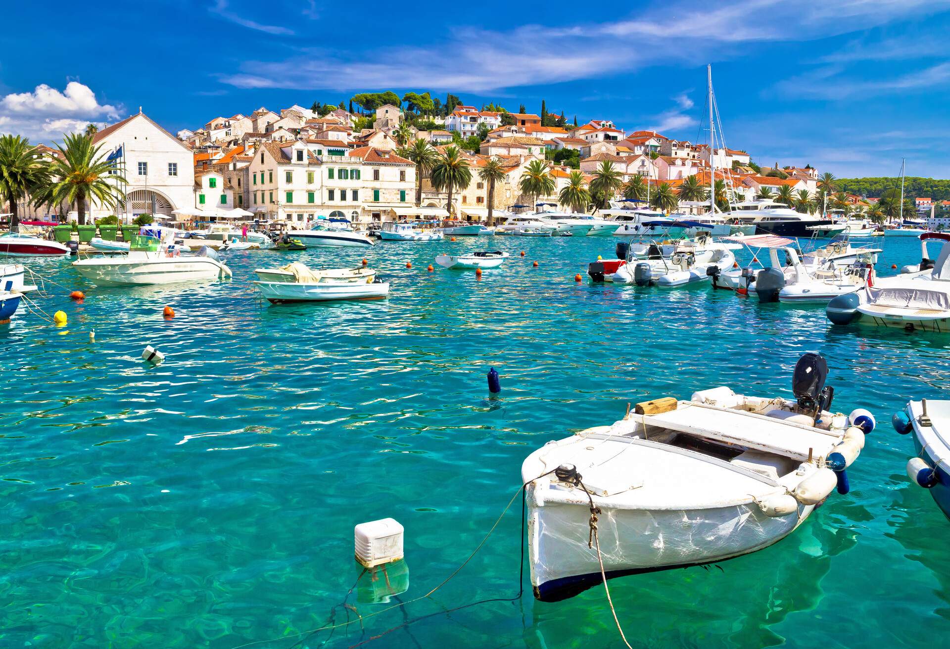 Turquoise waterfront of Hvar island in Dalmatia, Croatia