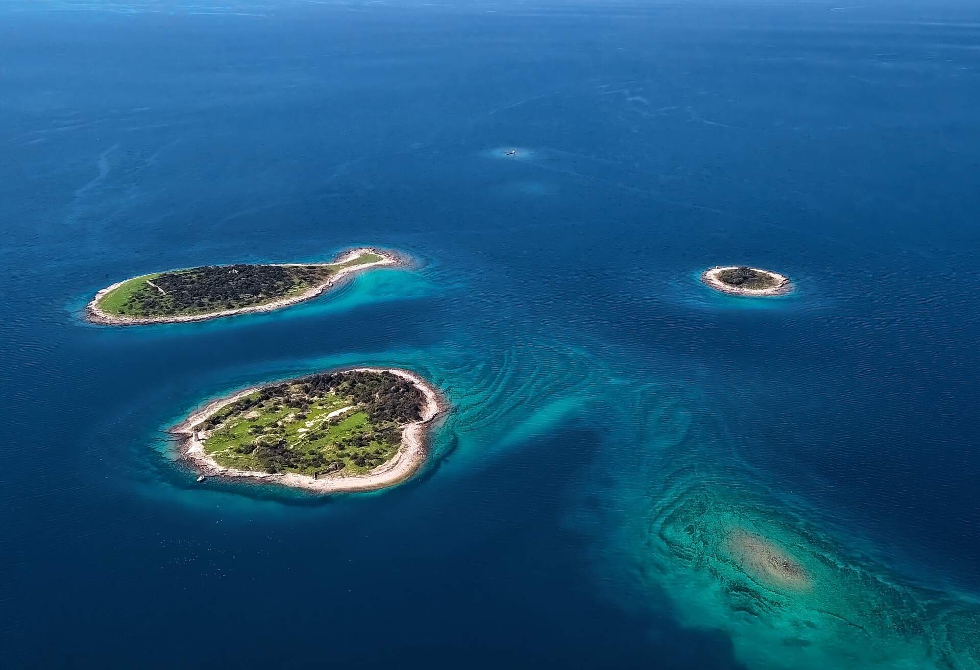 Aerial panorama of desert islands in Brijuni park, Croatia