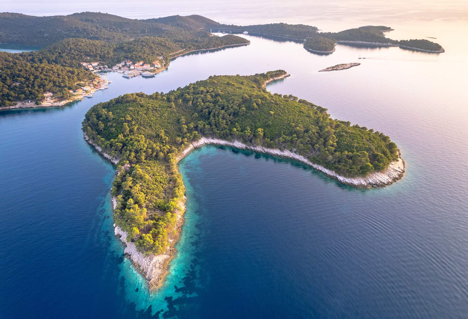 Dusk light over the uninhabited island of Pometak, near the western edge of the island of Mljet, in Dalmatia region of Croatia.