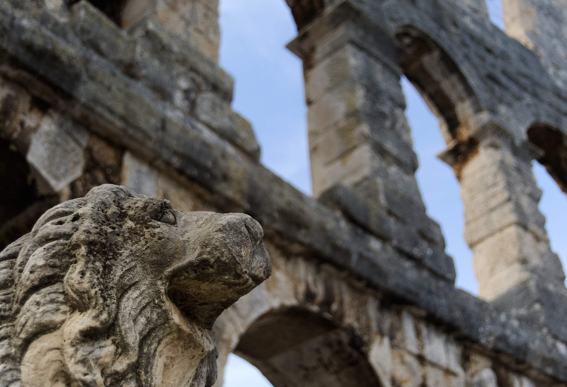 Lion's Head in the amphitheater of Pula in Istria