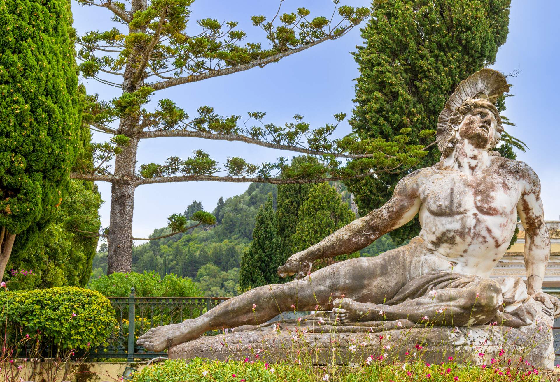 Corfu, Greece ; October 16, 2021 - Statue of dying Achilles in Corfu, Greece.