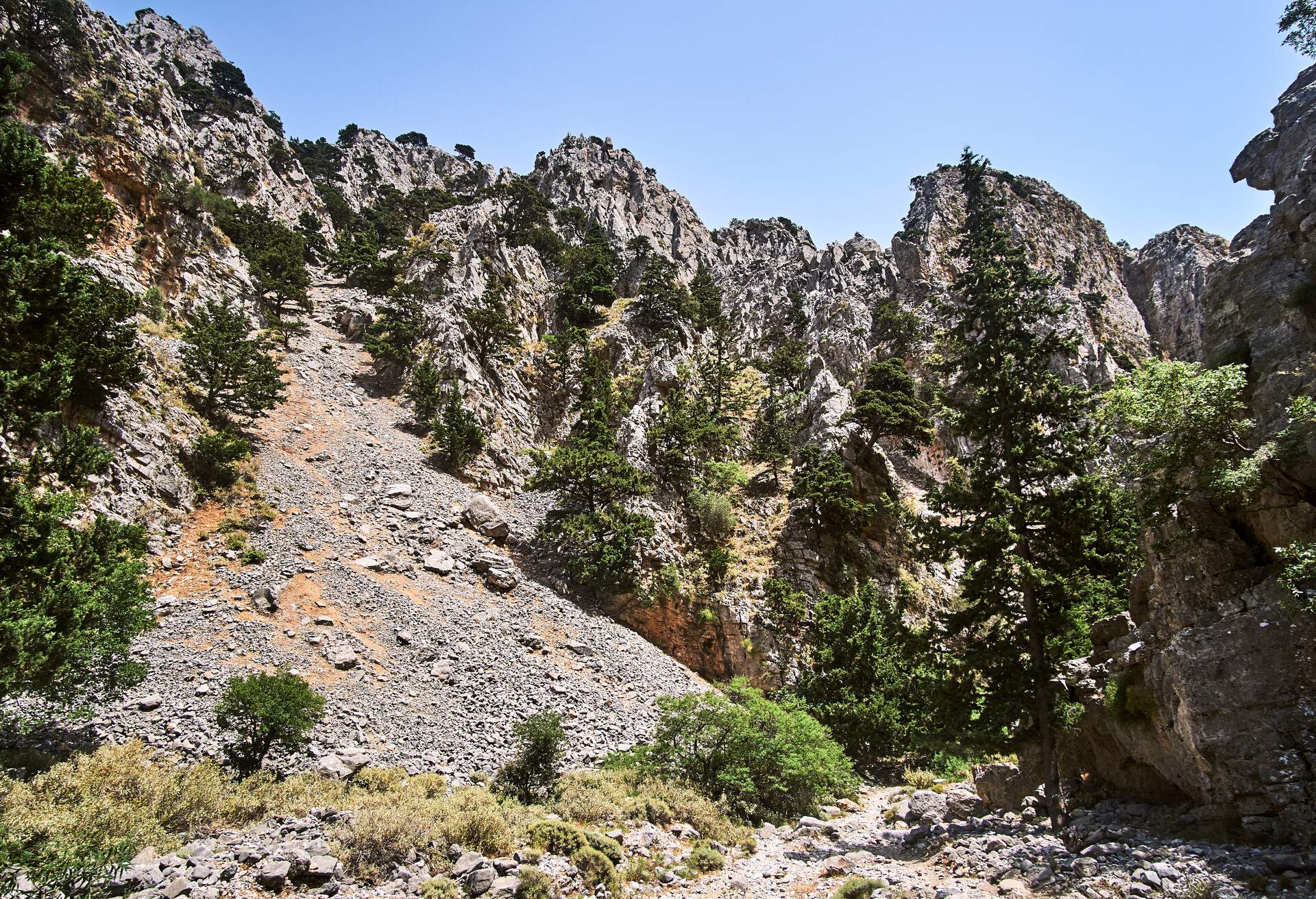 The rocky cliffs of Imbros Gorge on the southern part of the island of Crete in Greece