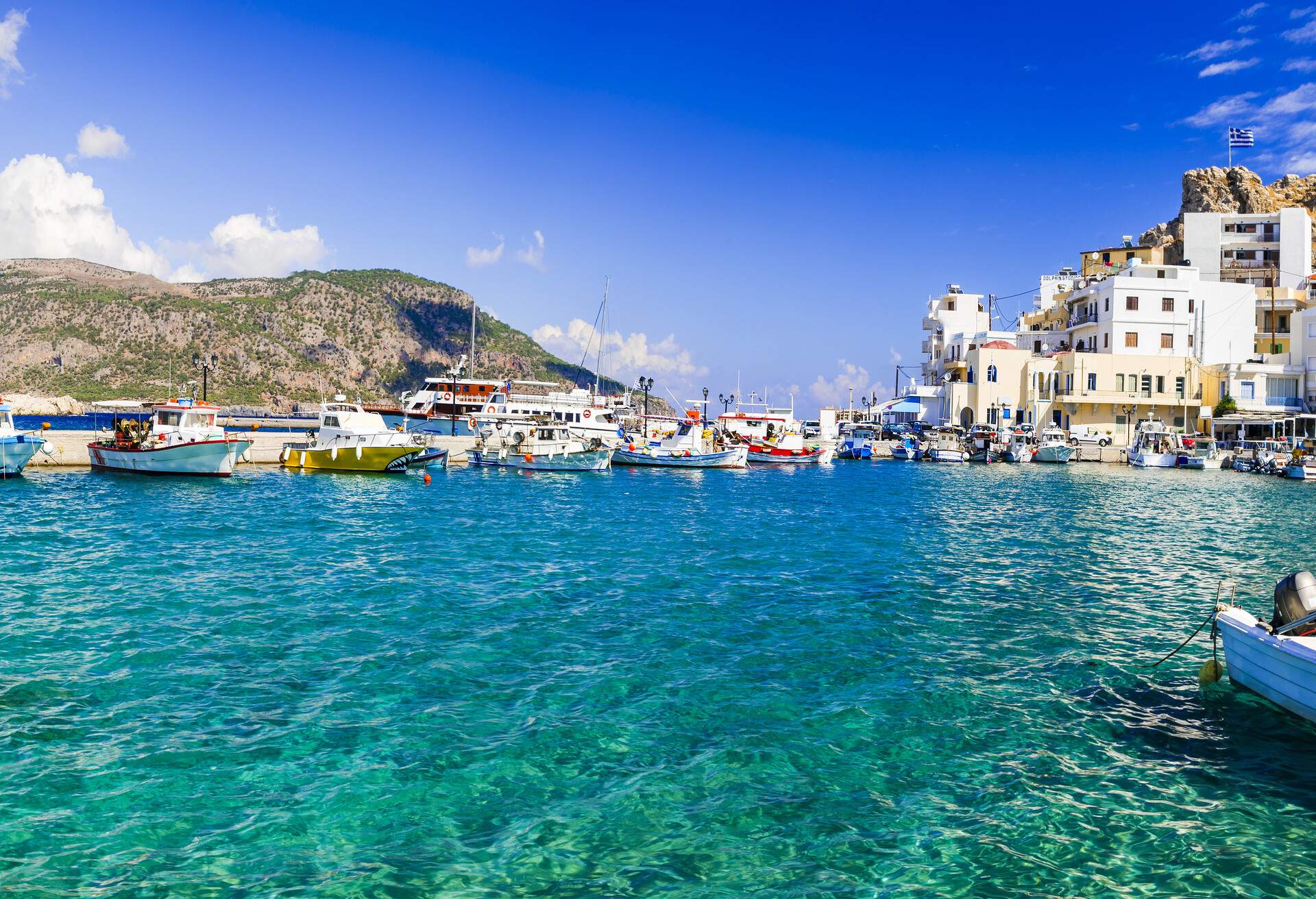 beautiful islans of Greece - Karpathos with pictorial capital Pigadia; Shutterstock ID 321971420
