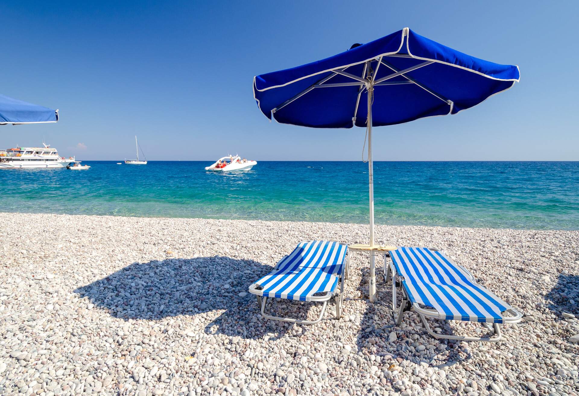 beautiful beach with blue sea on Rhodes island in Greece