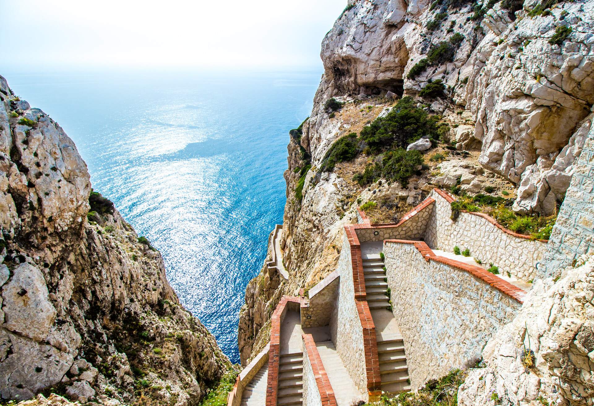 The stairway leading to the Neptune's Grotto, in Capo Caccia cliffs, near Alghero, in Sardinia, Italy