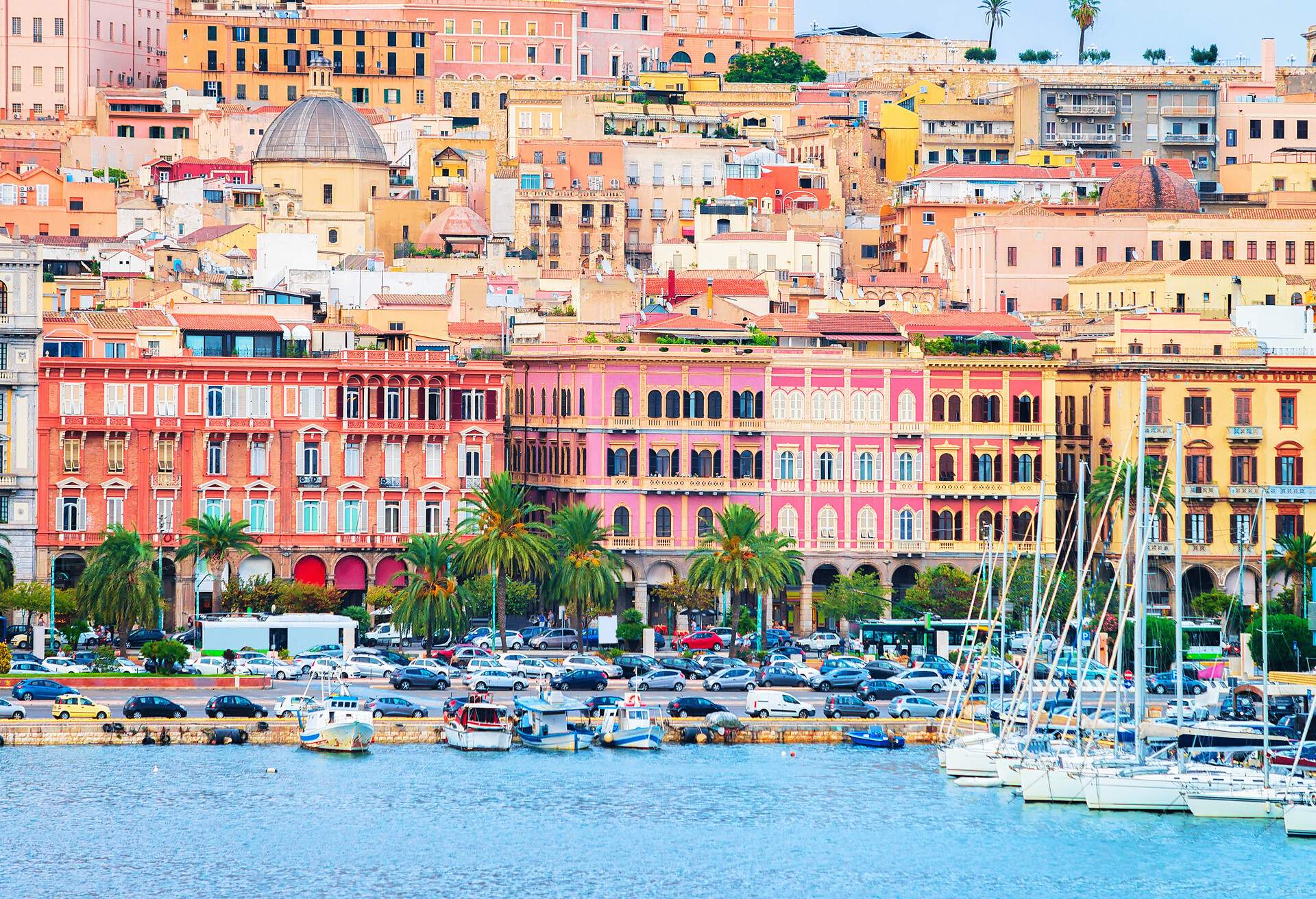 Cityscape with marina in the Mediterranian sea in Cagliari, Sardinia, Italy; Shutterstock ID 790956859; Purpose: Destiny; Brand (KAYAK, Momondo, Any): Any