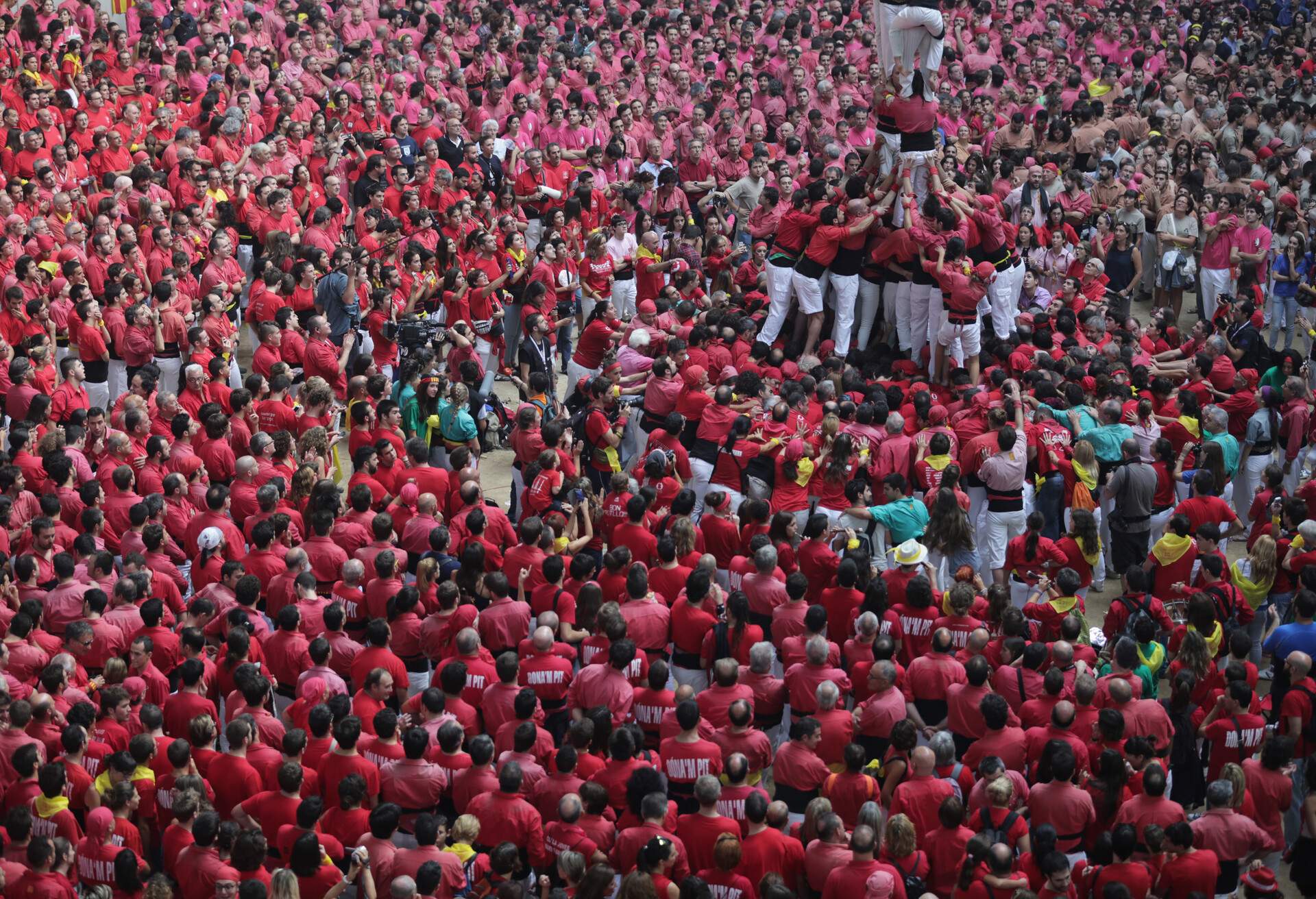 The Colla Vella Xiquets de Valls at the Human Towers biannual competition held in Tarragona, Catalonia.