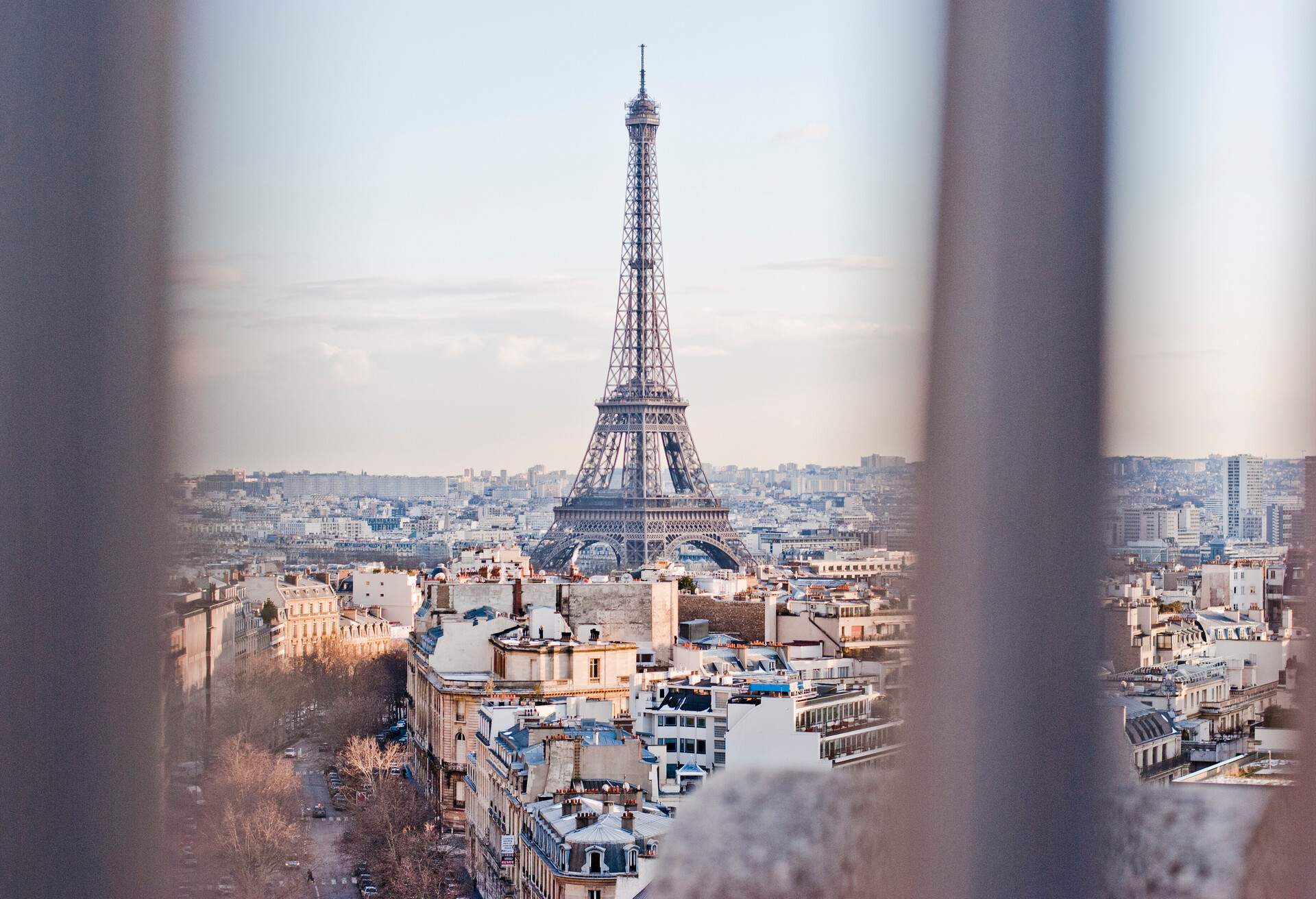 The Eiffel Tower rises above the cityscape.