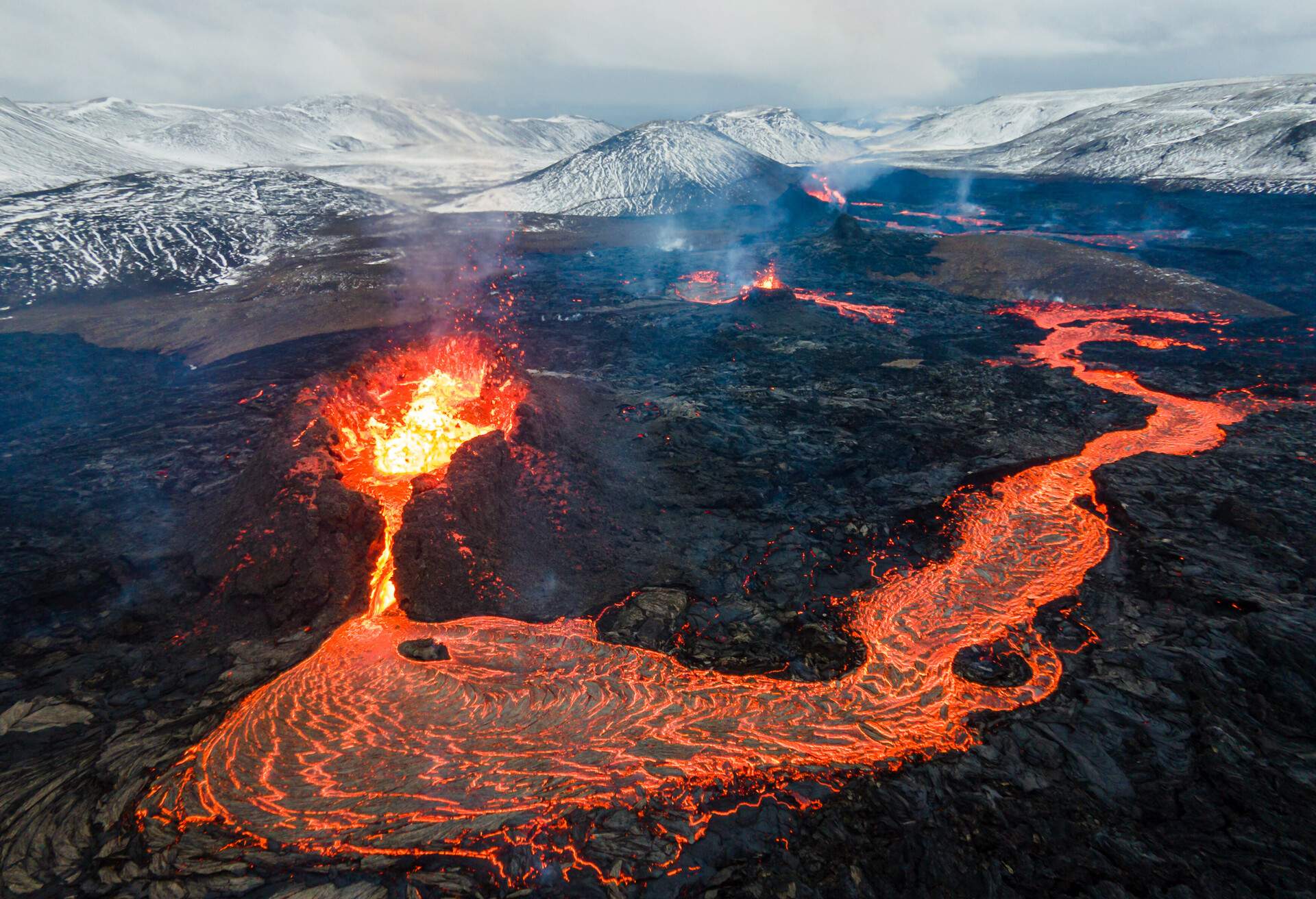 Lava Flows on active volcano aerial view, Mount Fagradalsfjall, Iceland; Shutterstock ID 1958468266; purchase_order: ; job: ; client: ; other: