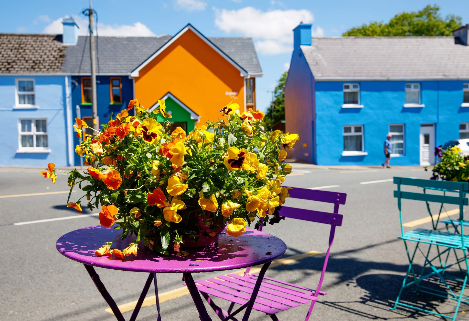 Colorful houses in Eyeries, small town on Ring of Kerry, famous Atlantic way in Ireland