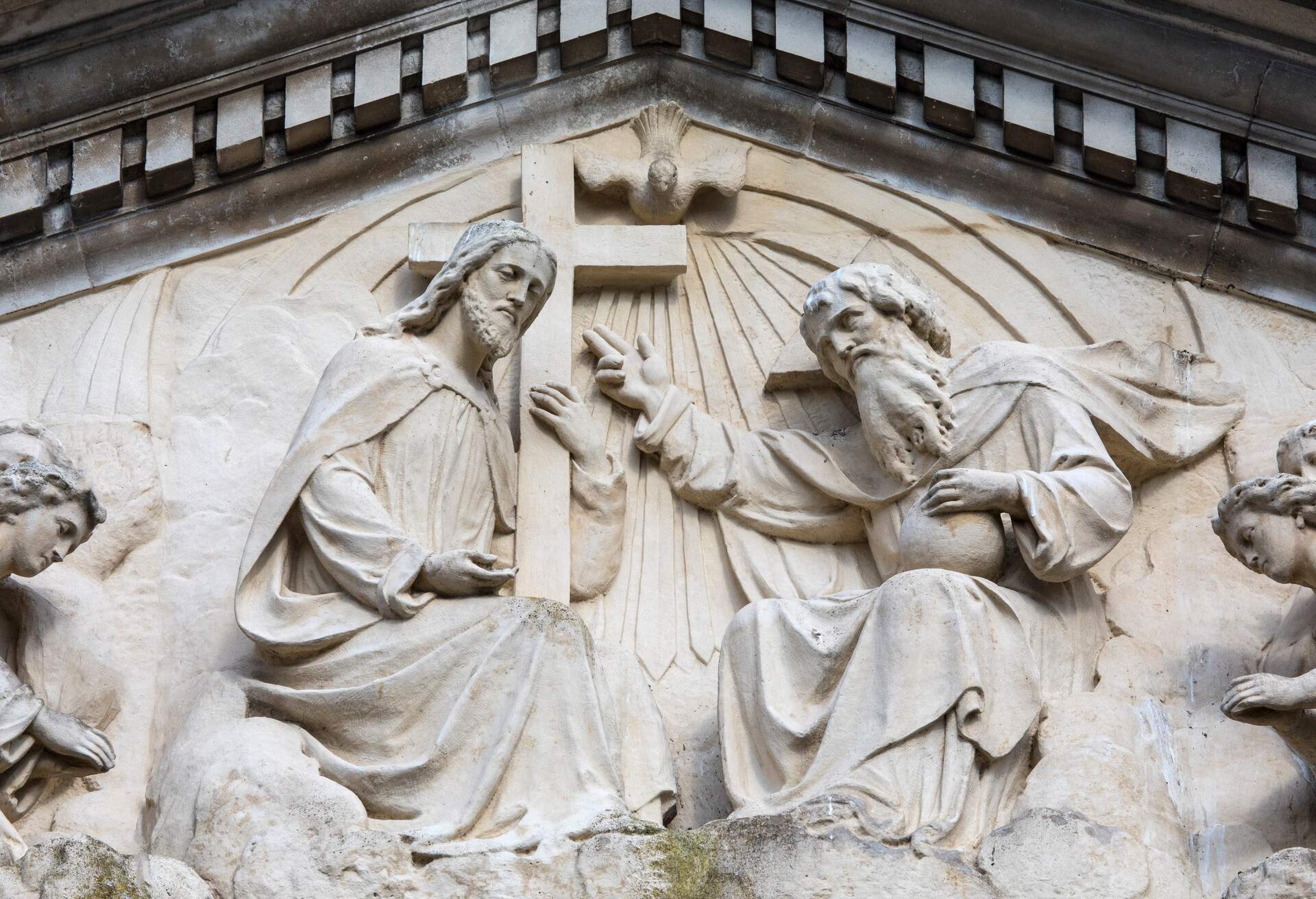A close-up of the intricate sculpturing on the exterior of the Cathedral of the Most Holy Trinity in the city of Waterford, Republic of Ireland.