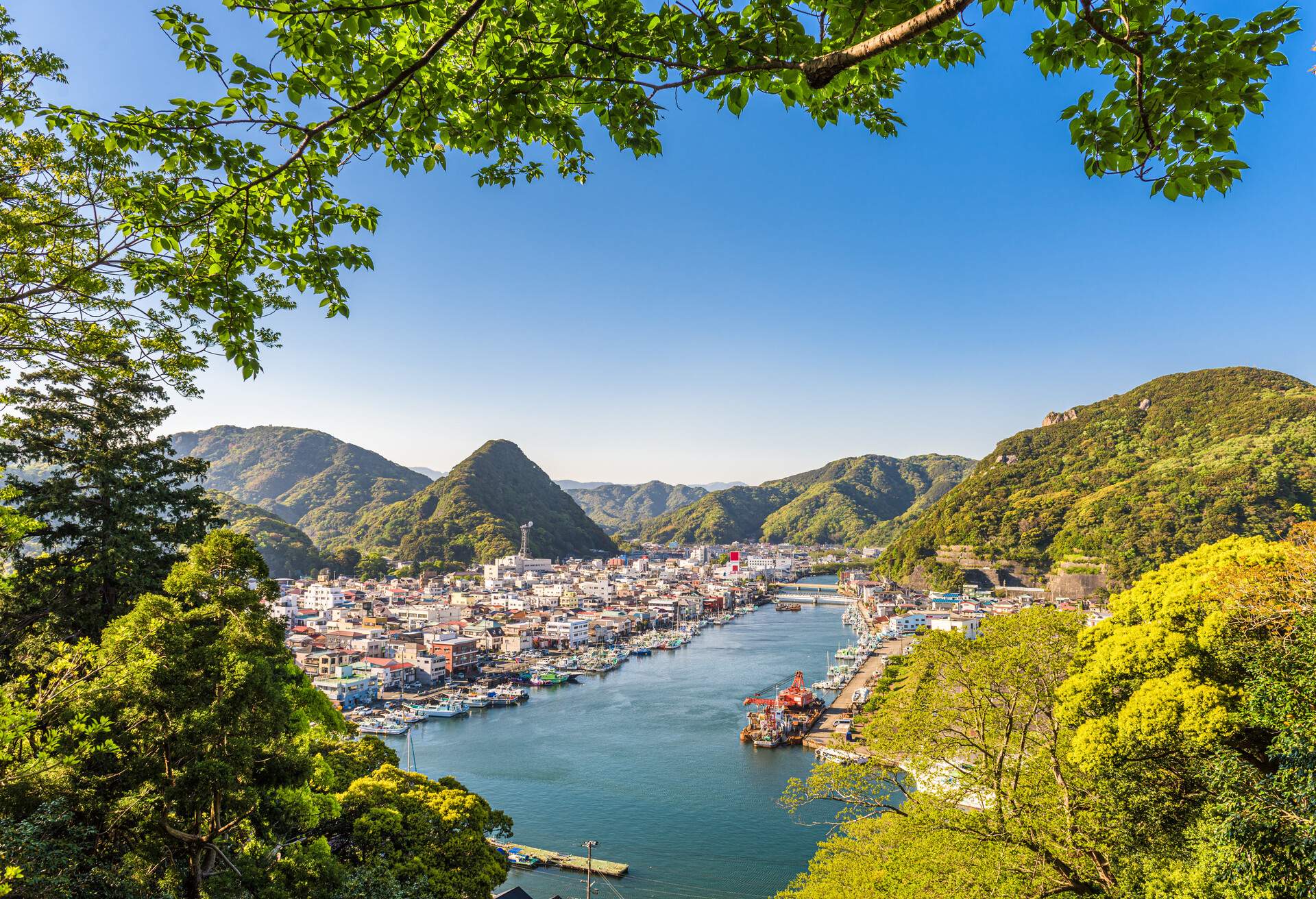 Shimoda, Japan town skyline in the daytime on the Izu Peninsula.