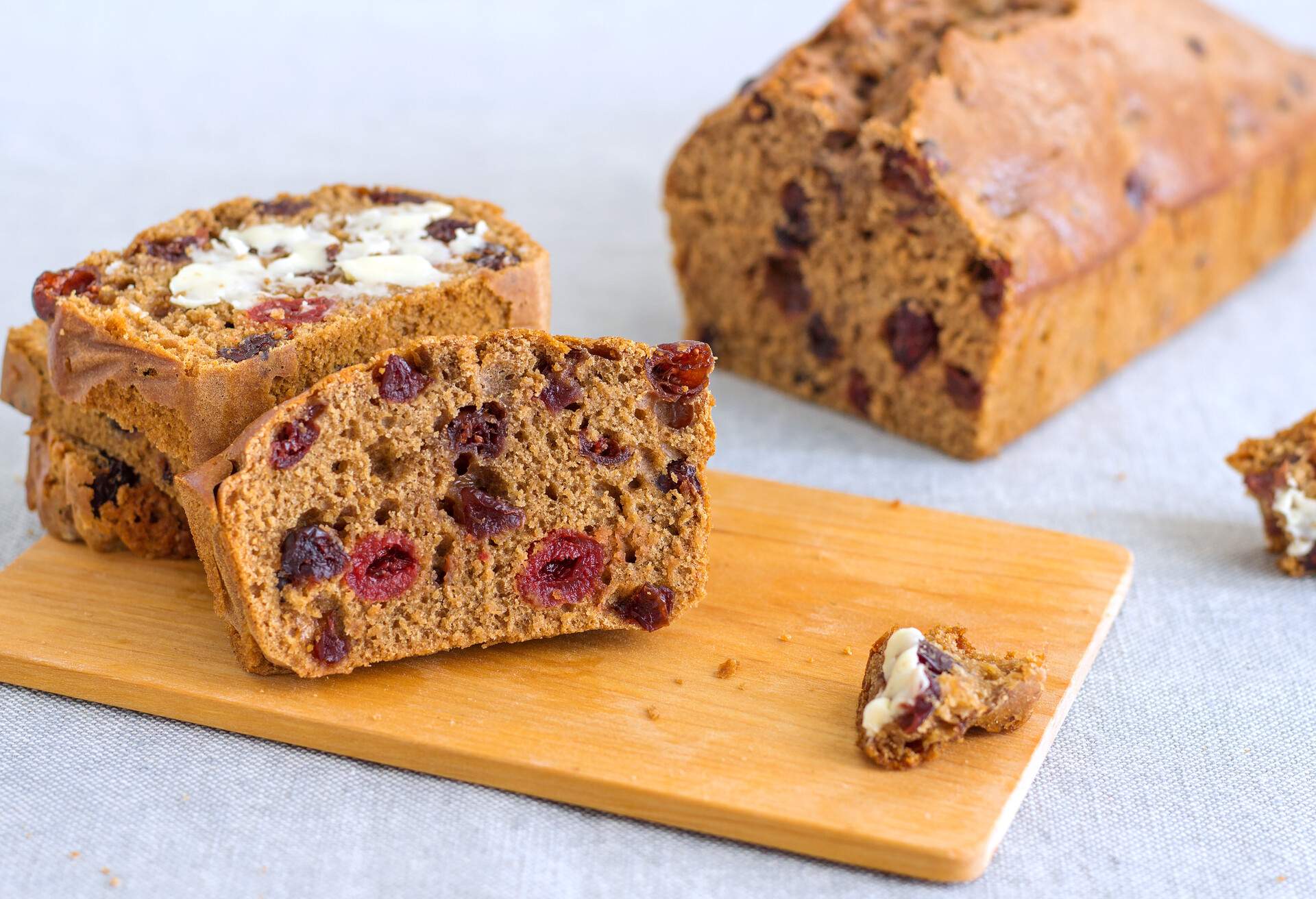 Homemade Irish barmbrack, also called tea cake or fruitcake.