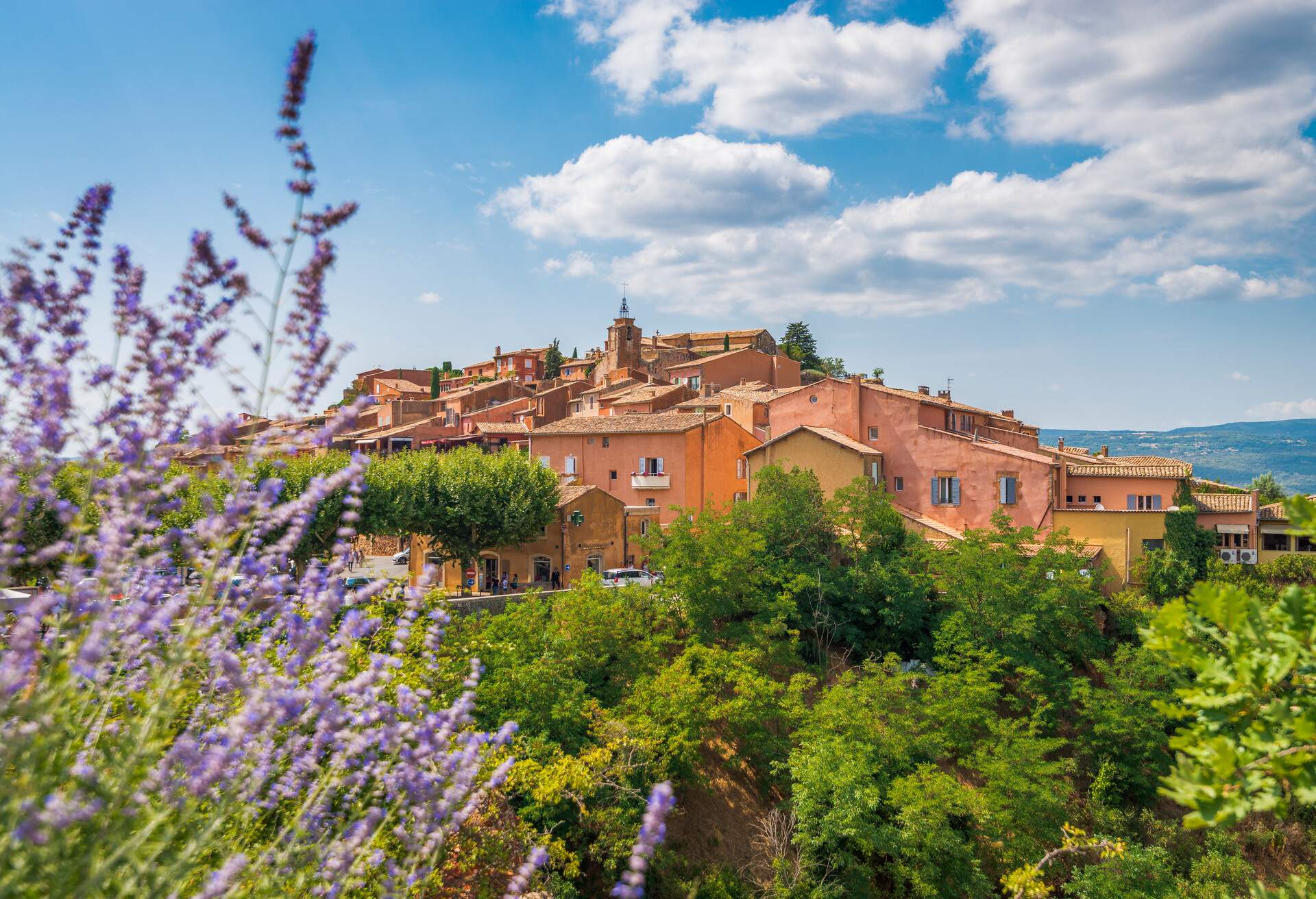 Provence, France - July 11, 2017: Roussillon is a commune in the Vaucluse department in the Provence-Alpes-Côte d'Azur region in Southeastern France. It is noted for its large ochre deposits found in the clay surrounding the village.