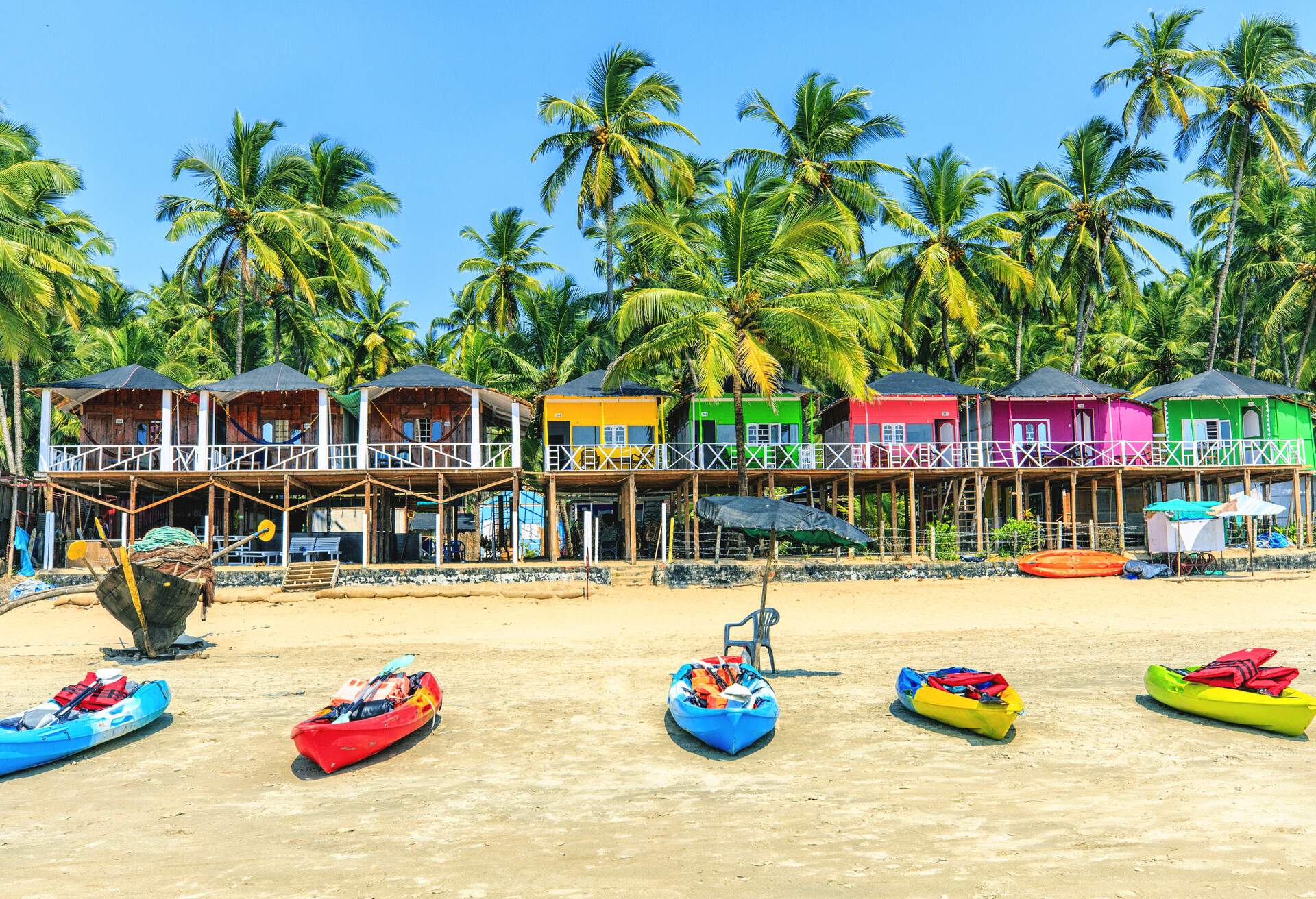 Colorful bungalows on Palolem beach, GOA, India; Shutterstock ID 761310913; Purchase Order: SF-06928905; Job: ; Client/Licensee: ; Other: