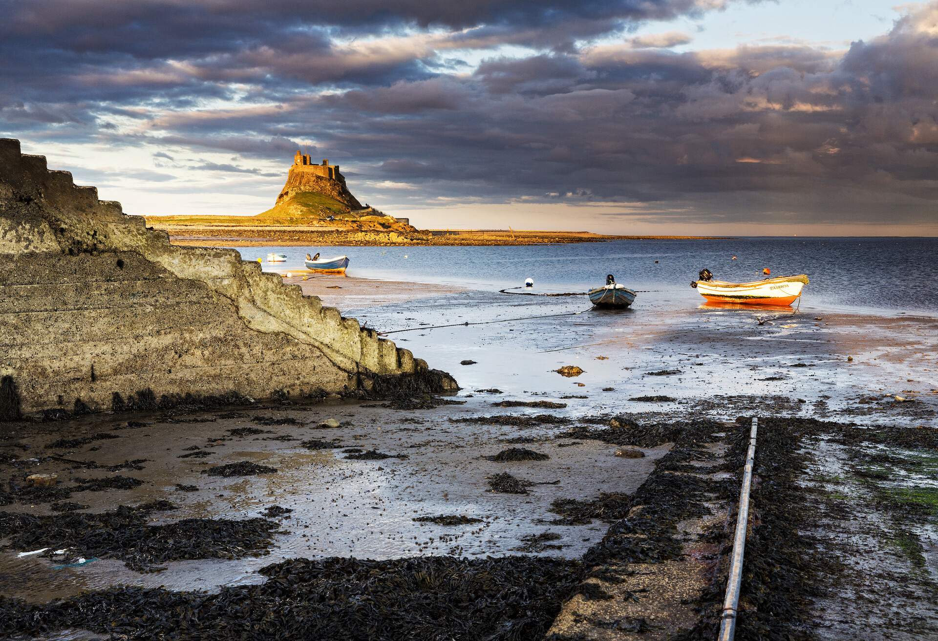 Holy Island harbour in Northumberland, UK.