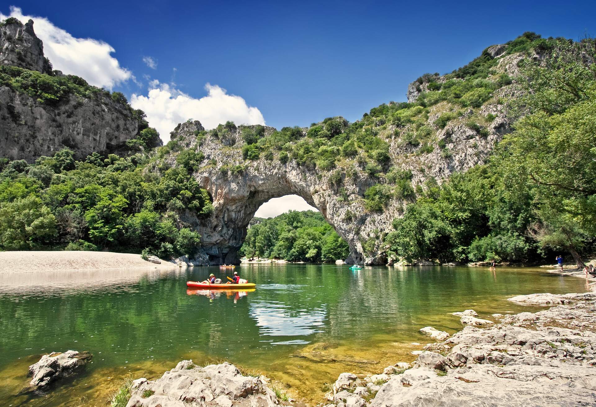 The Pont d'Arc is a natural bridge in the south of France and was carved out by the river Ardeche. It is a very popular canoeing and kayaking area.