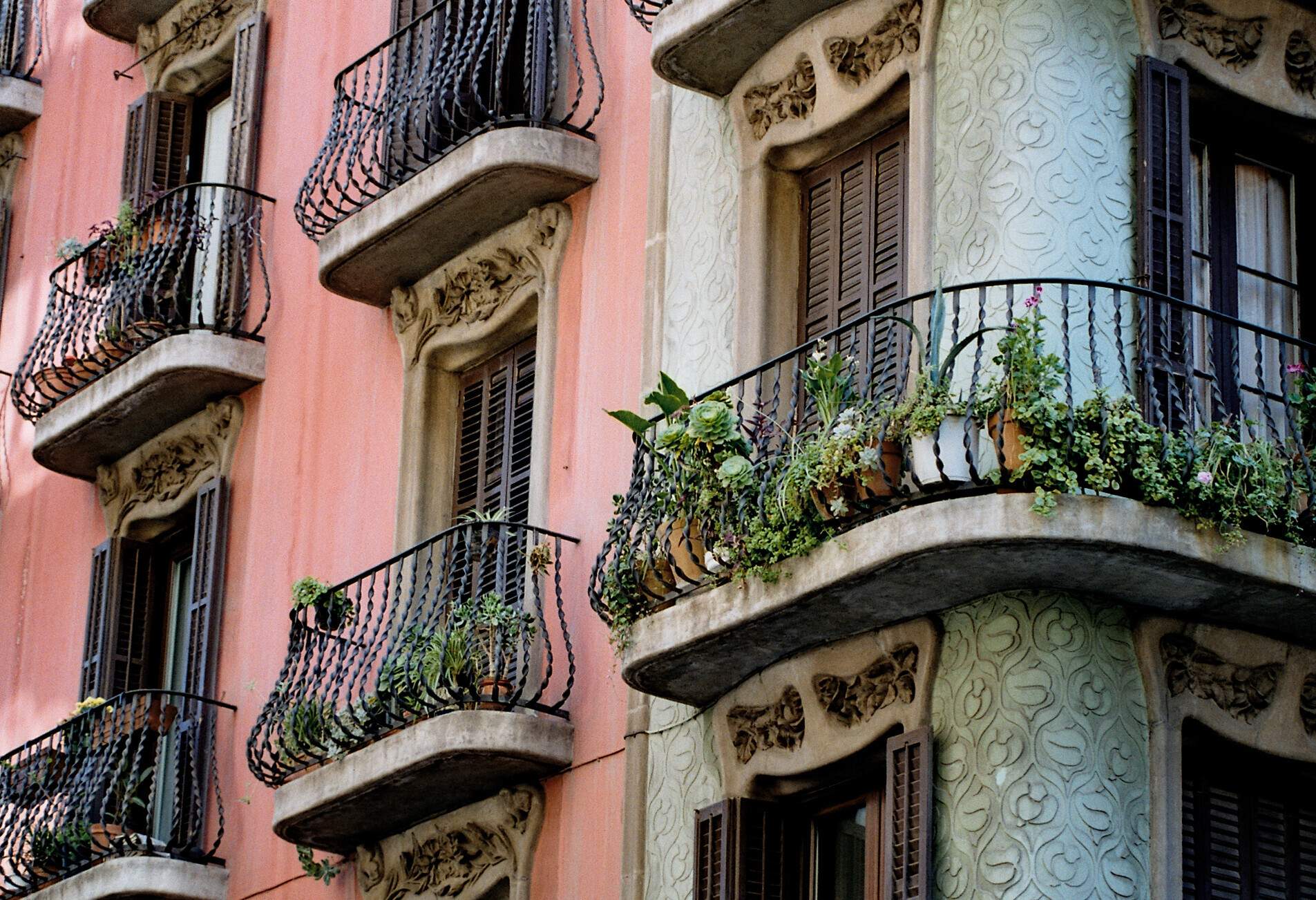 Balconies in Barcelona. A shot taken in the Gracia area. Can be used as a background.