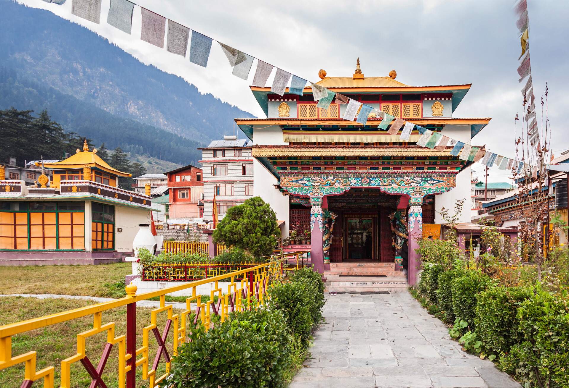 Tibetan monastery in Manali village, Himalaya, India