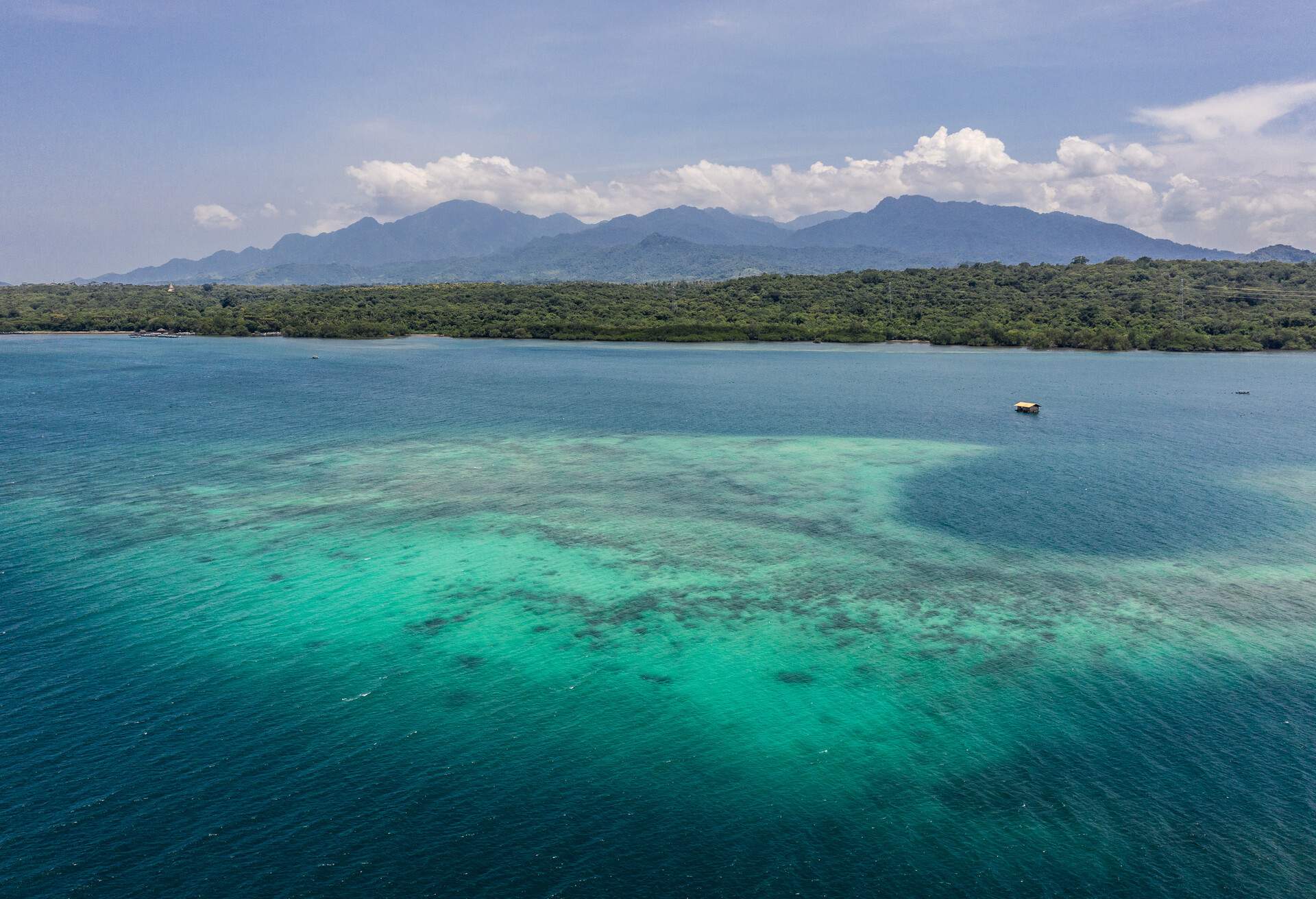 Aerial view of Northern Bali landscape near Pemuteran in Indonesia 