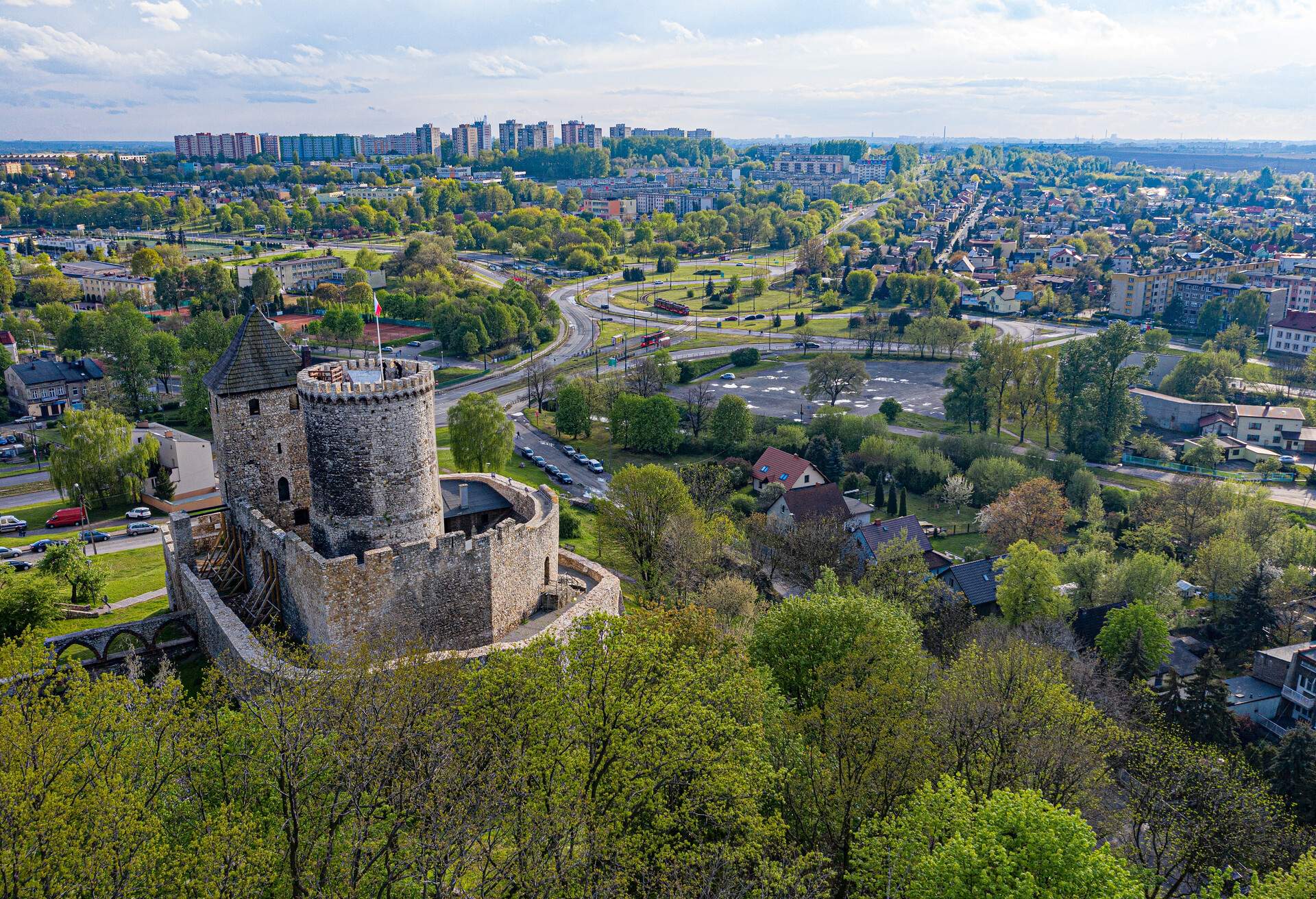 Medieval ruined stone castle in Bedzin. Silesia, Poland. The stone castle dates to the 14th century, and is predated by a wooden fortification that was erected in the 11th century