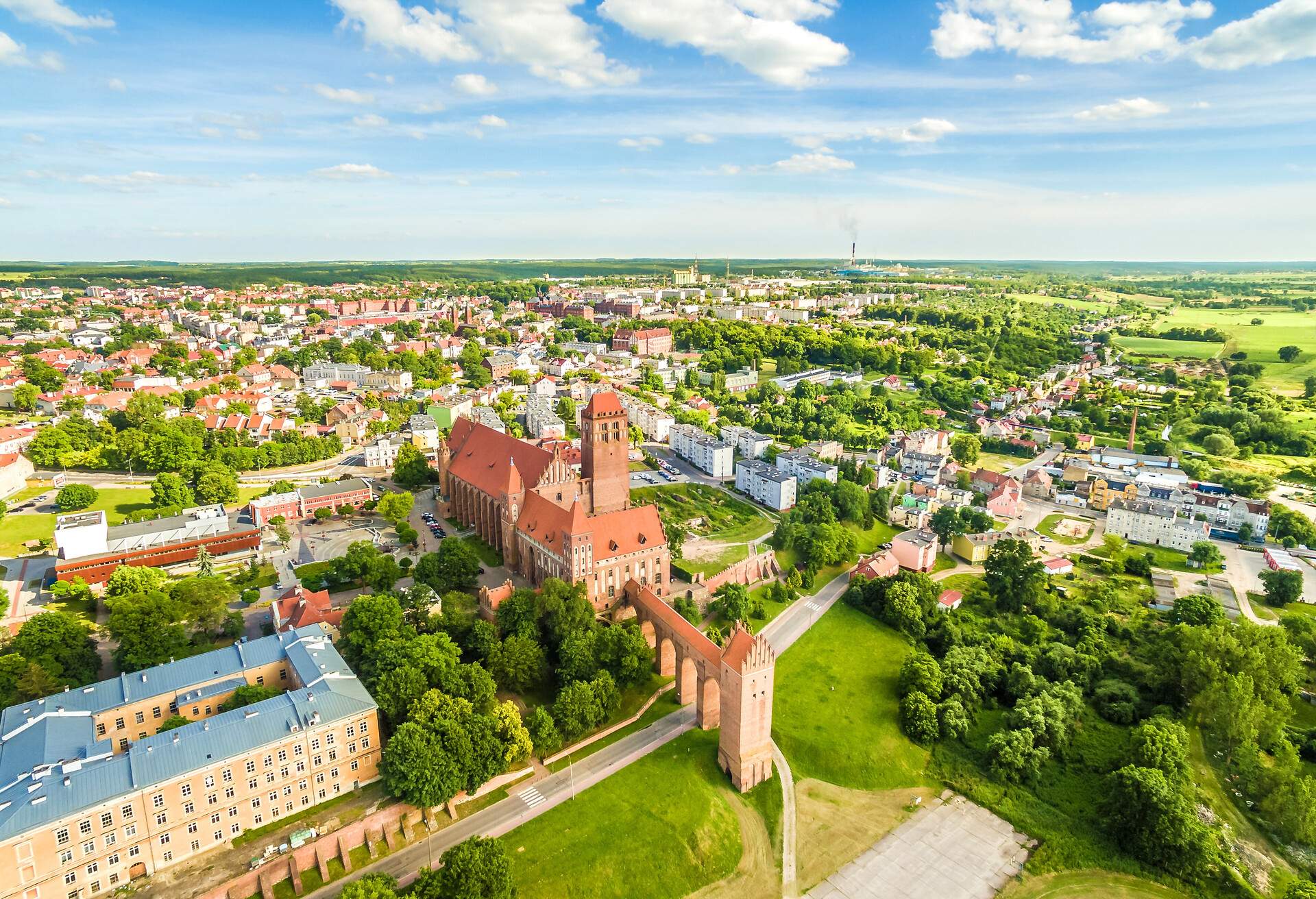 Tourist attractions and monuments of the old town. Picture of a drone.