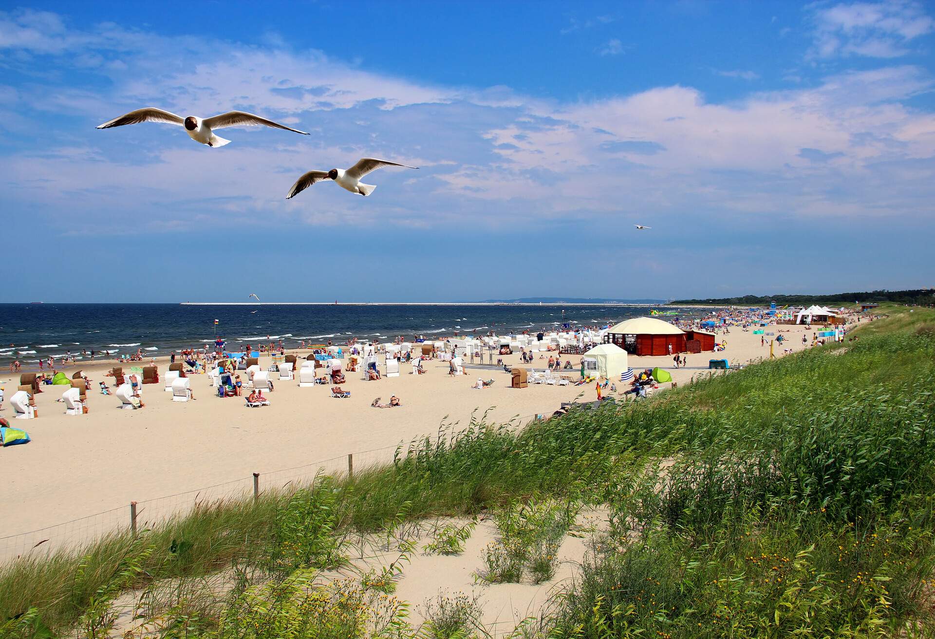 Popular Baltic sea beach on Usedom island in Swinoujscie, Poland