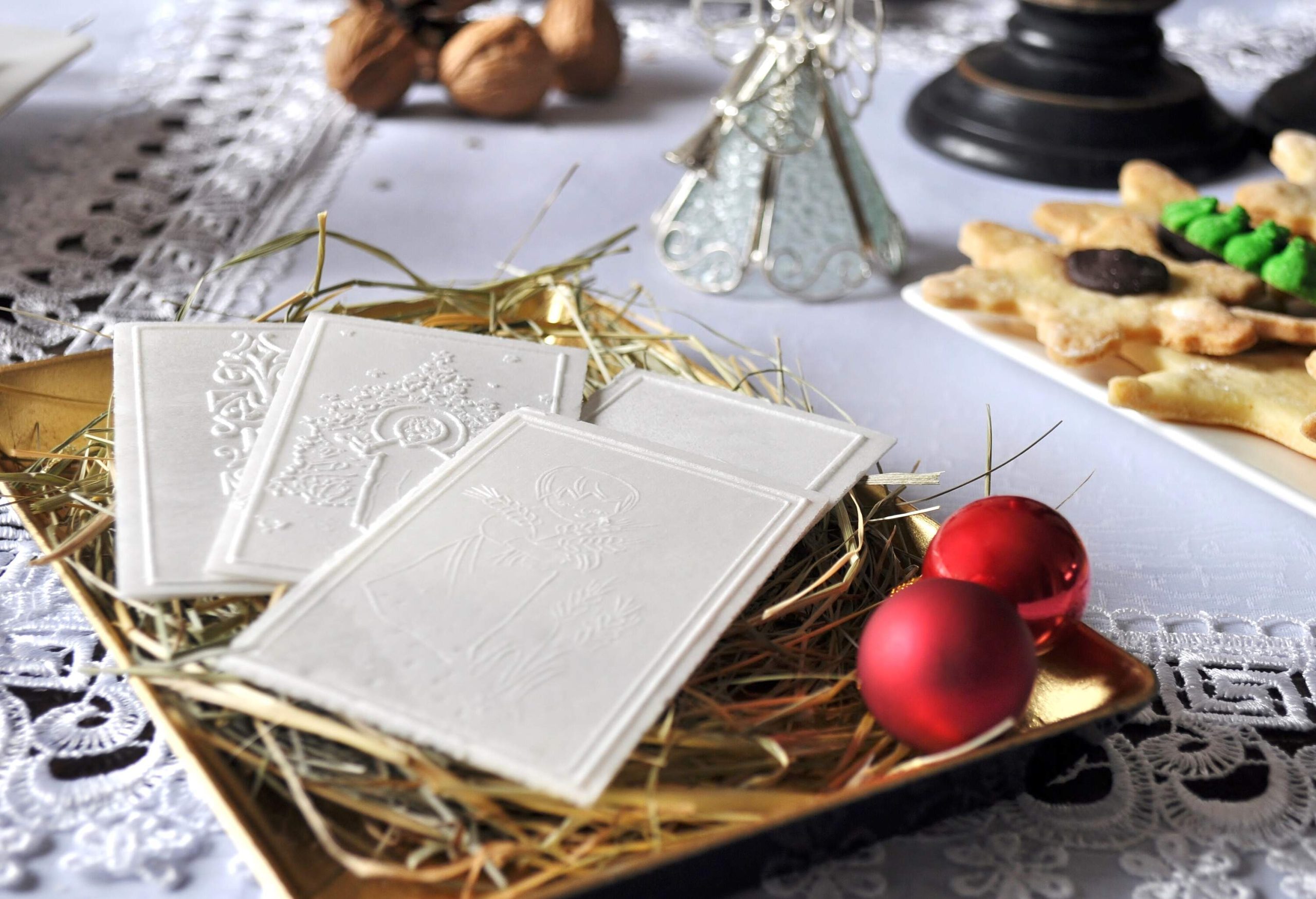 Christmas white wafer on table