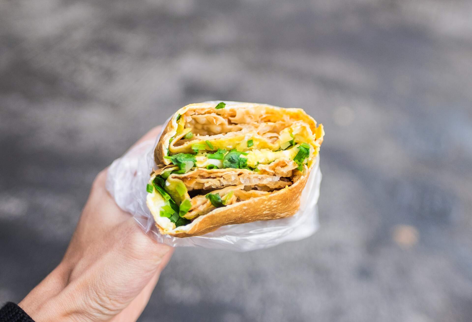 Jianbing - Asian Crepe - Scallions being spread