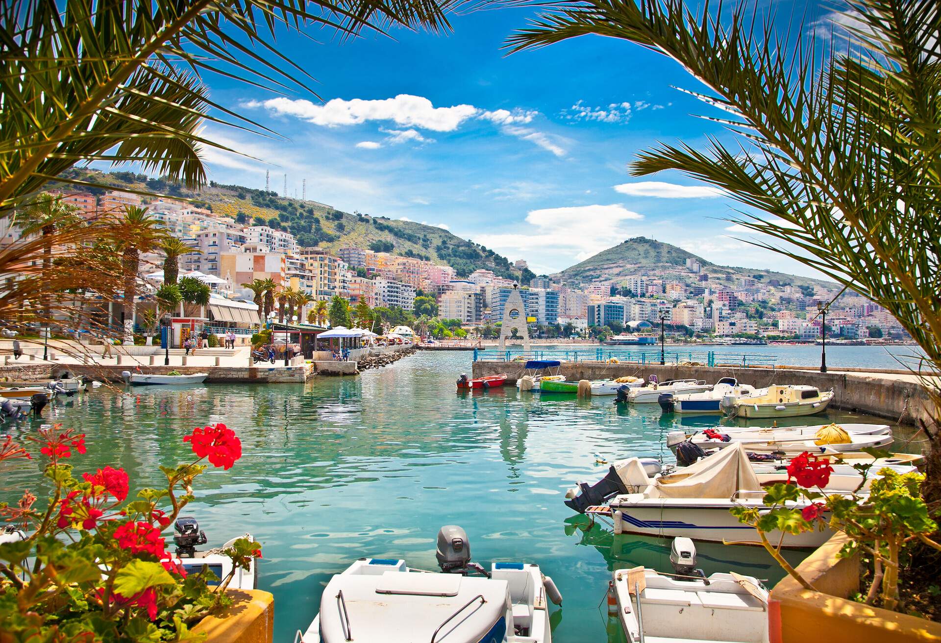 Saranda's city port at ionian sea. Albania.