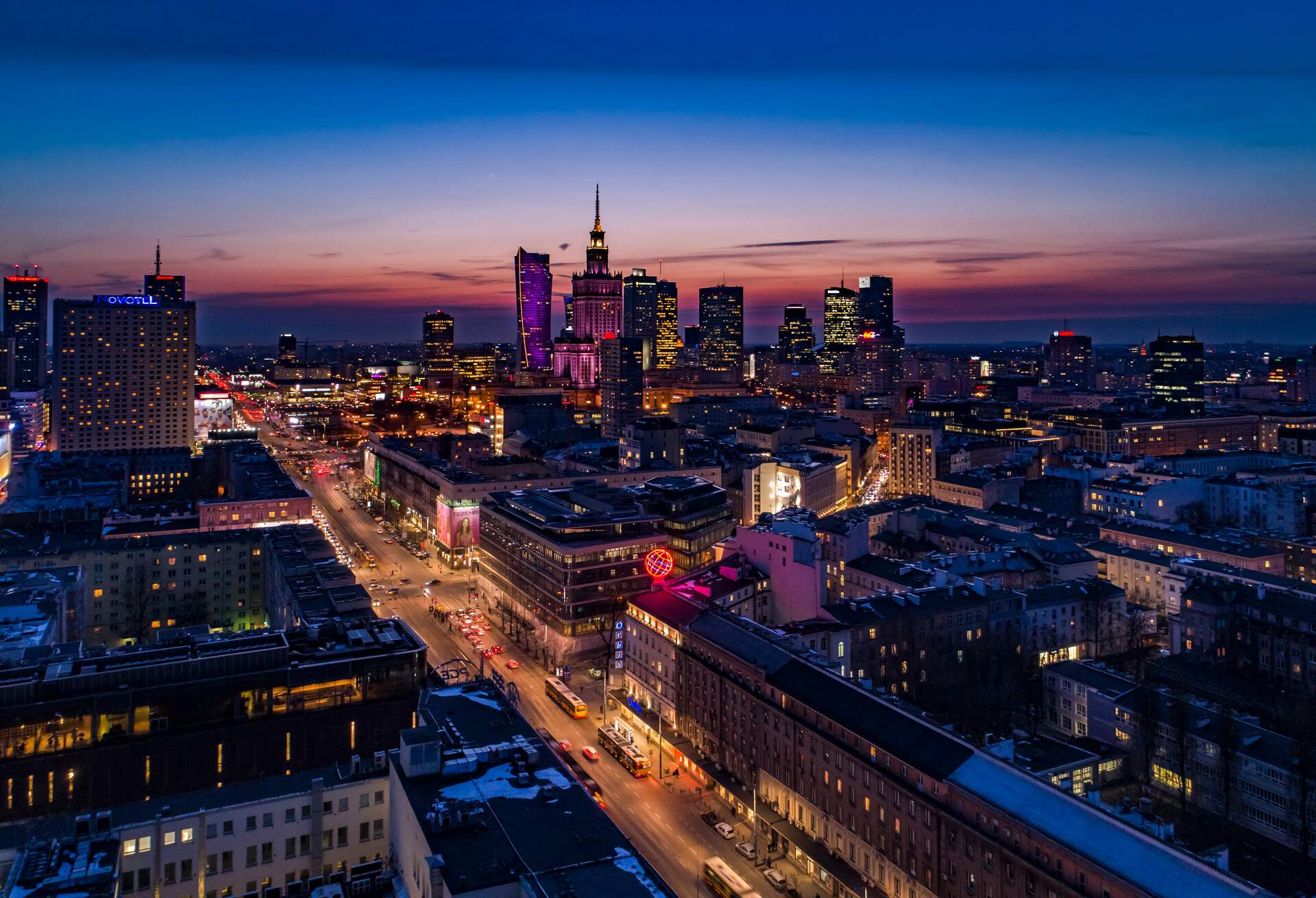 Sunset over the city center