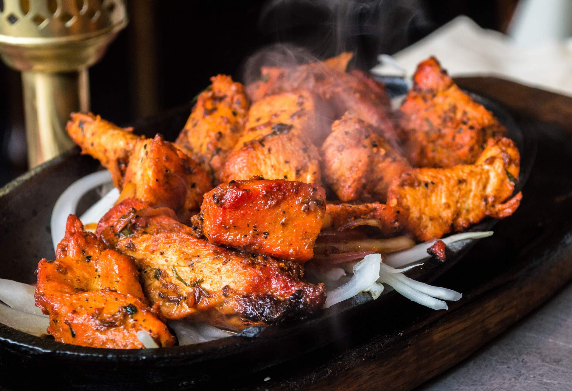 Hotplate, Taandori, Chicken, Indian cuisine, onions