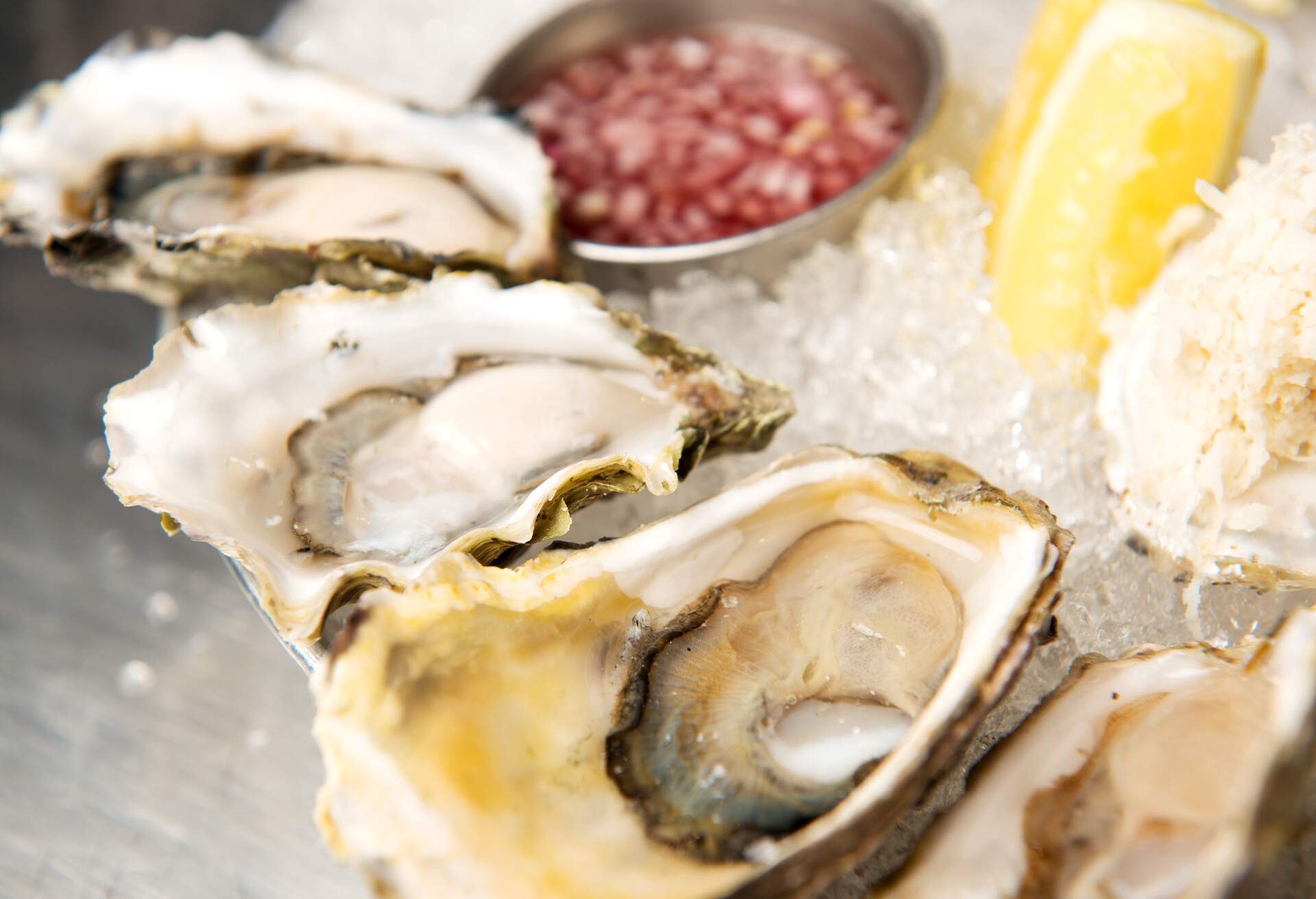 Oyster platter at Whistler's Bearfoot Bistro restaurant.  Whistler BC, Canada.