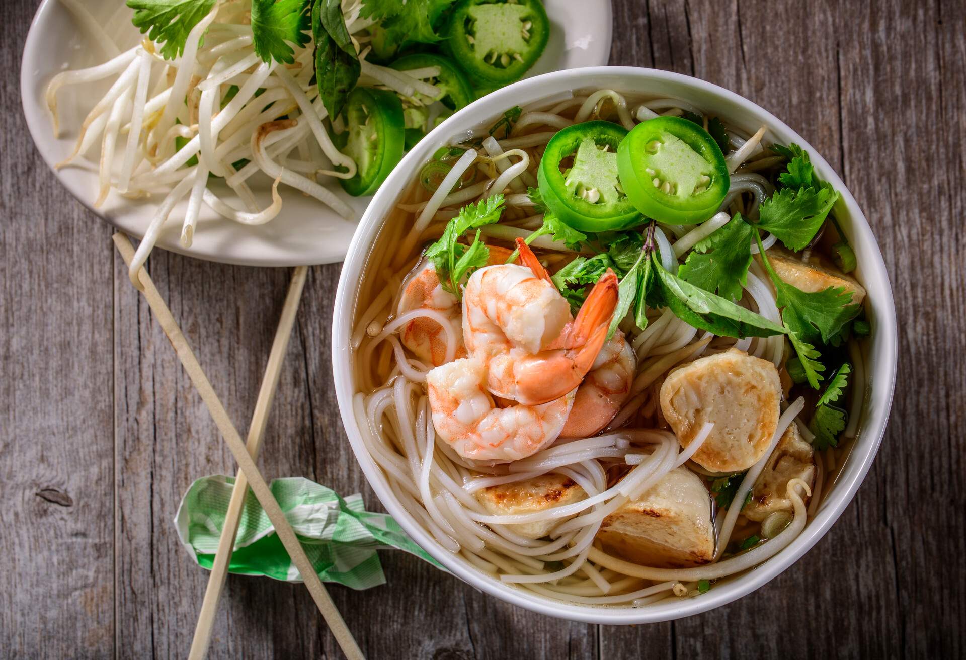 Seafood Pho with shrimp and fish cake