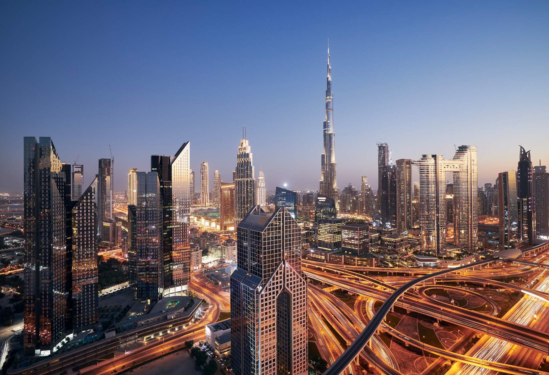 Dubai skyscrapers in the early evening light 