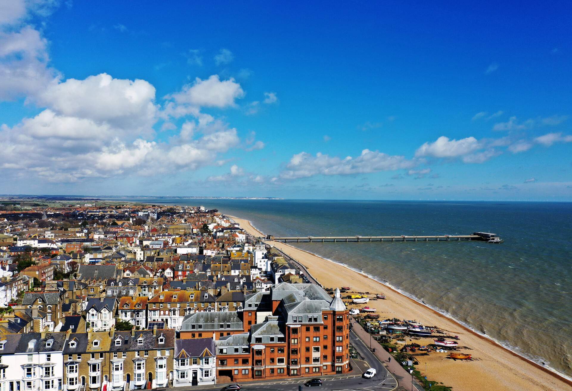 Aerial seaside view of Deal town, Kent, UK