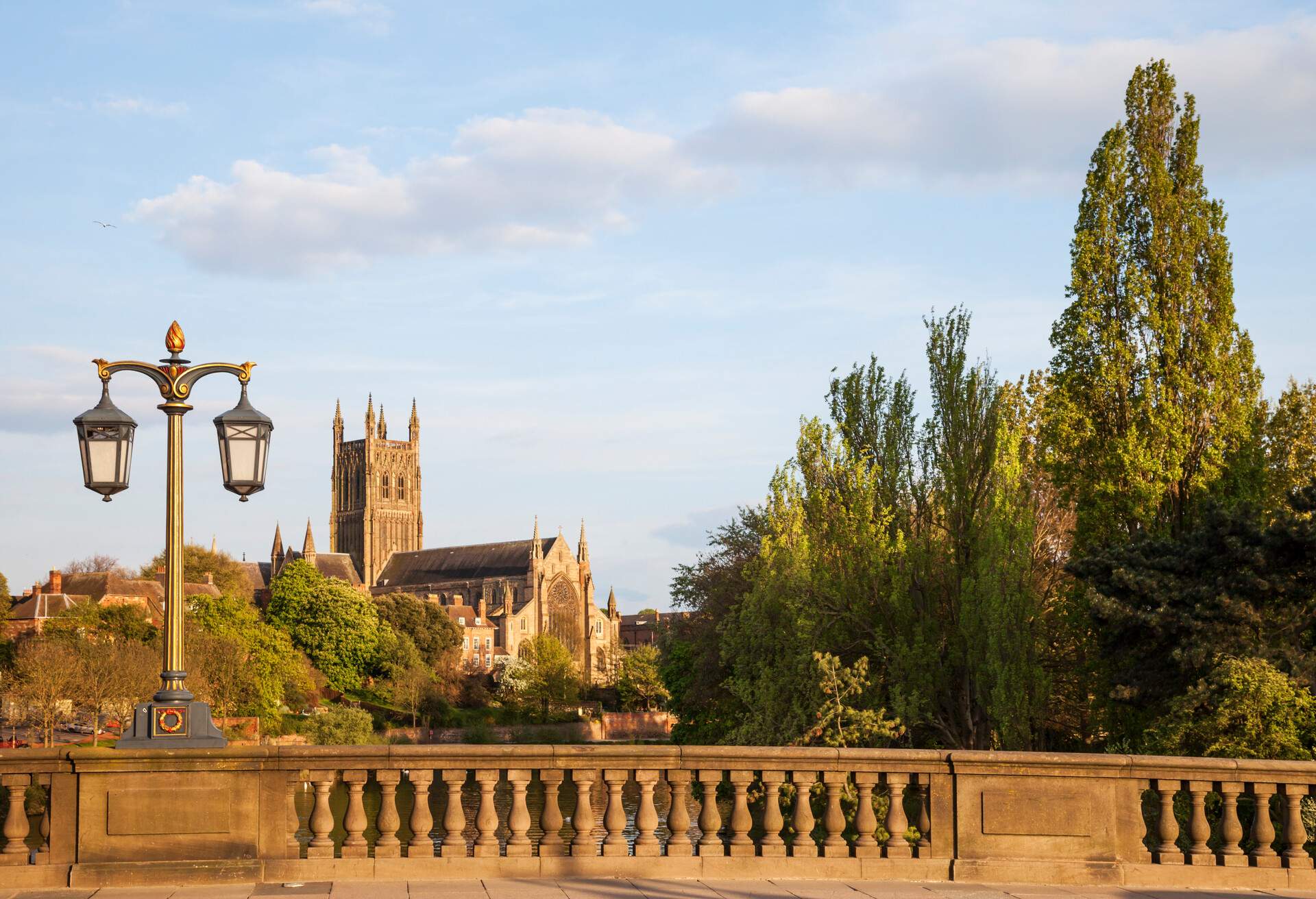 Worcester Cathedral from the bridge over the River Severn